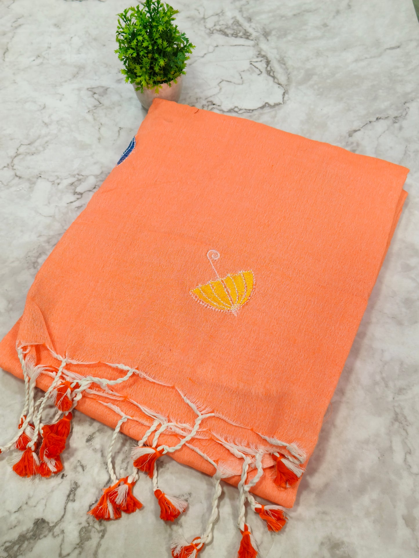 Light orange Khadi cotton saree
