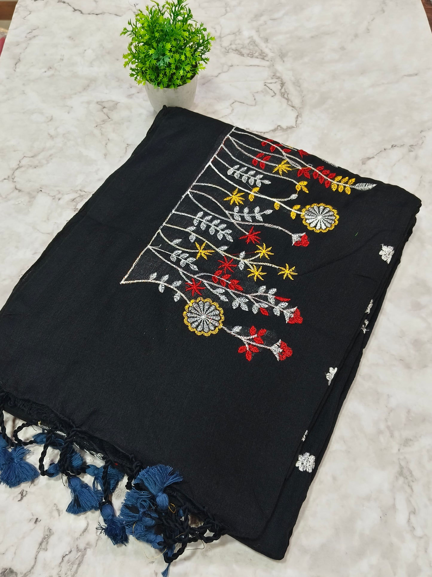 Black Khadi cotton saree