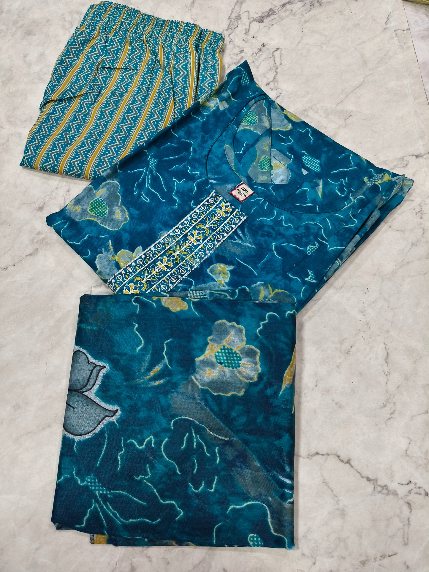 Peacock Blue Pure Cotton sets with duppata