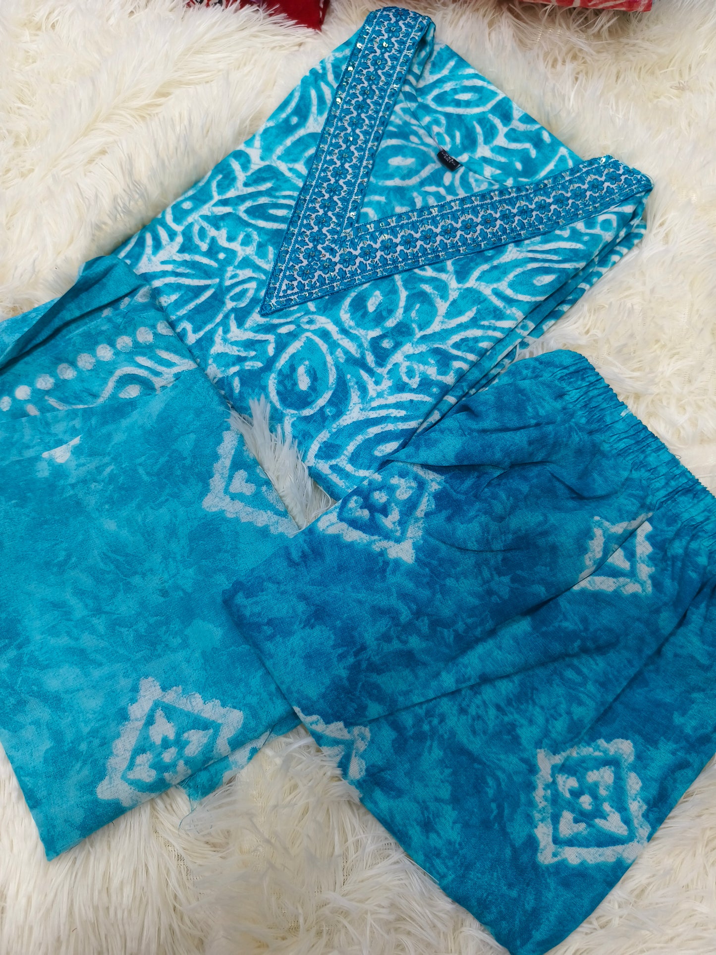 Blue V neck Cotton sets with duppata