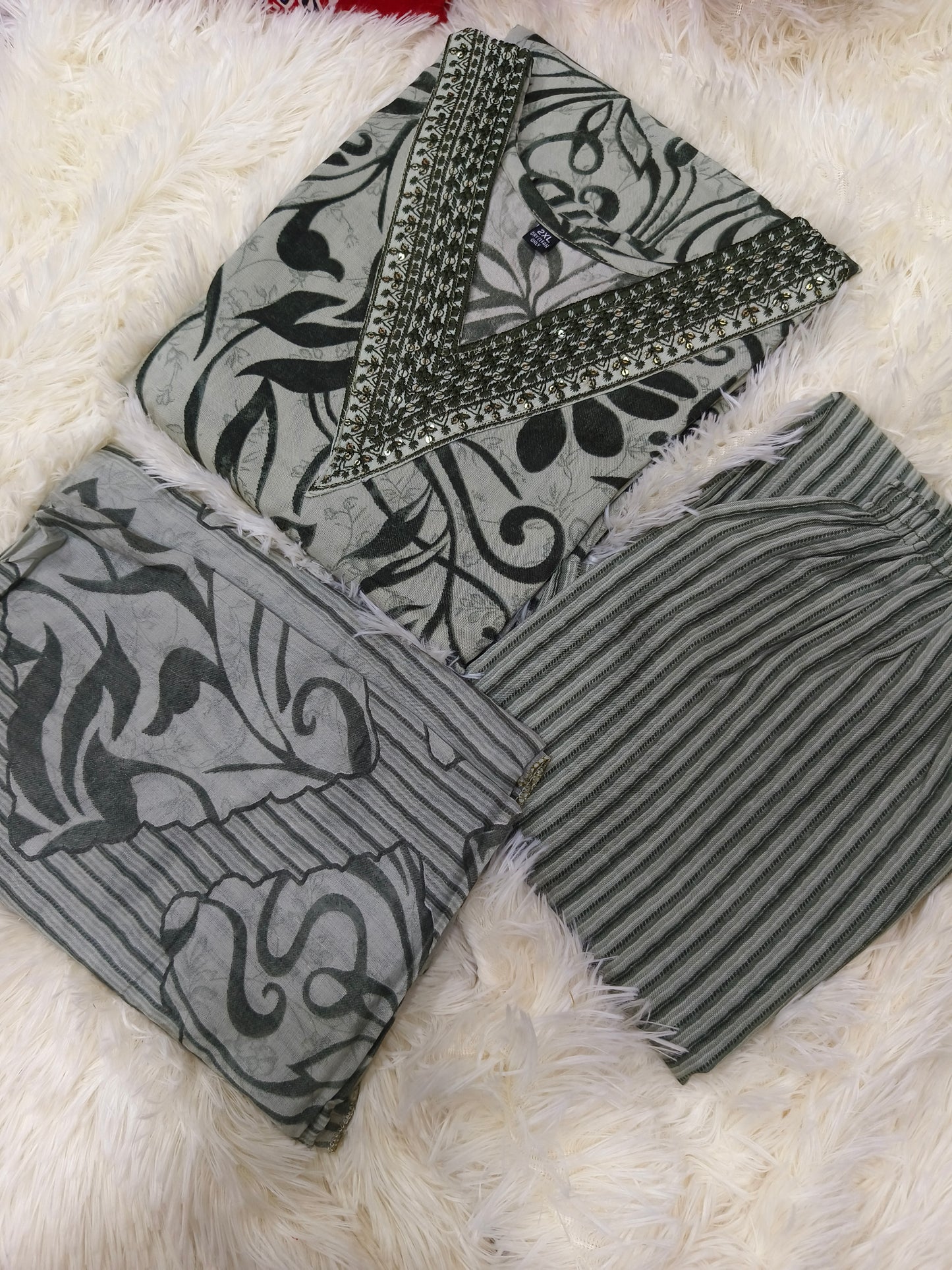 Light Green V neck Cotton sets with duppata