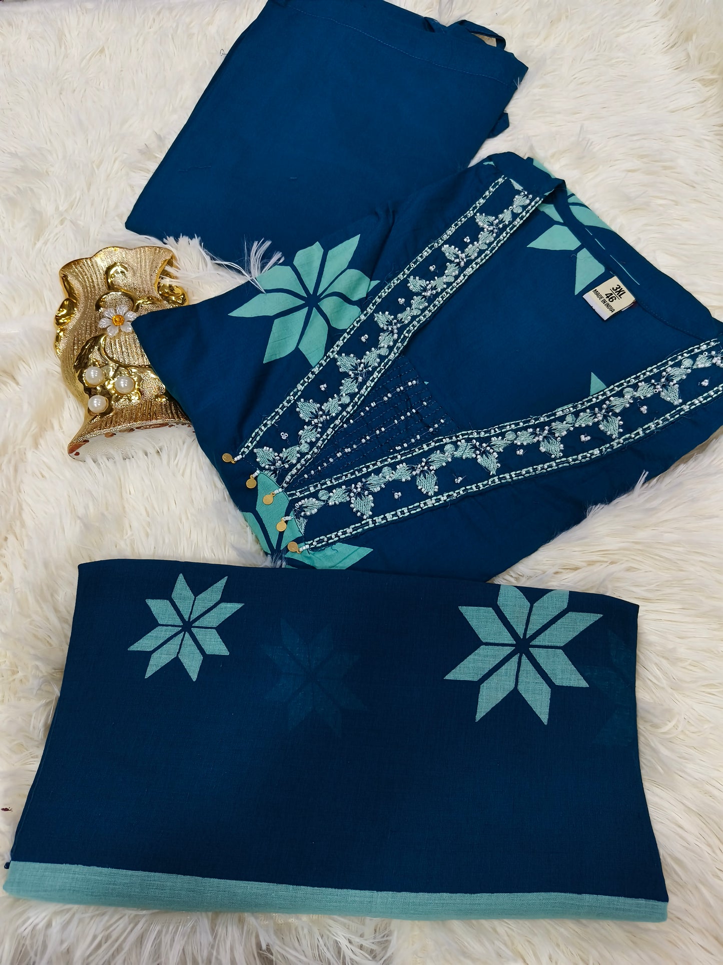 Peacock blue premium cotton suit