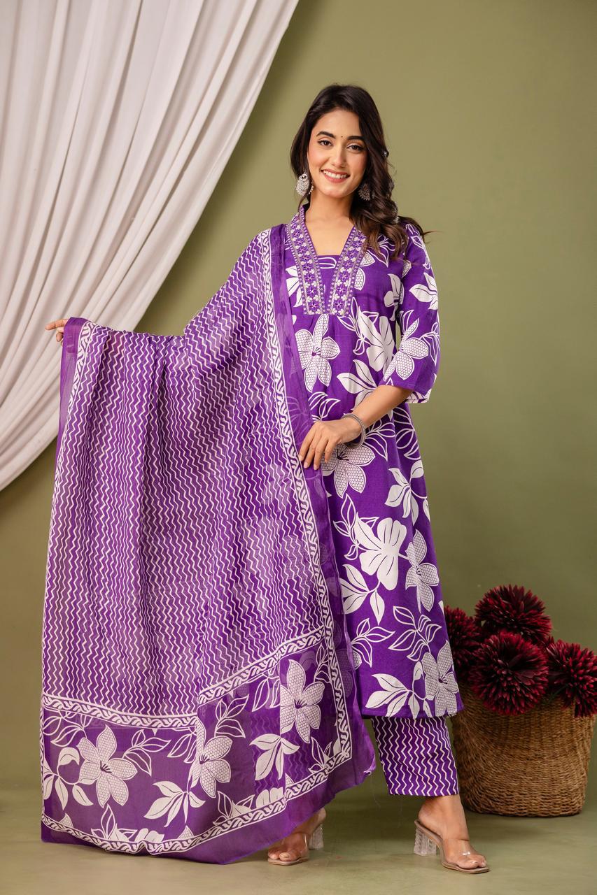 Purple designer cotton suit