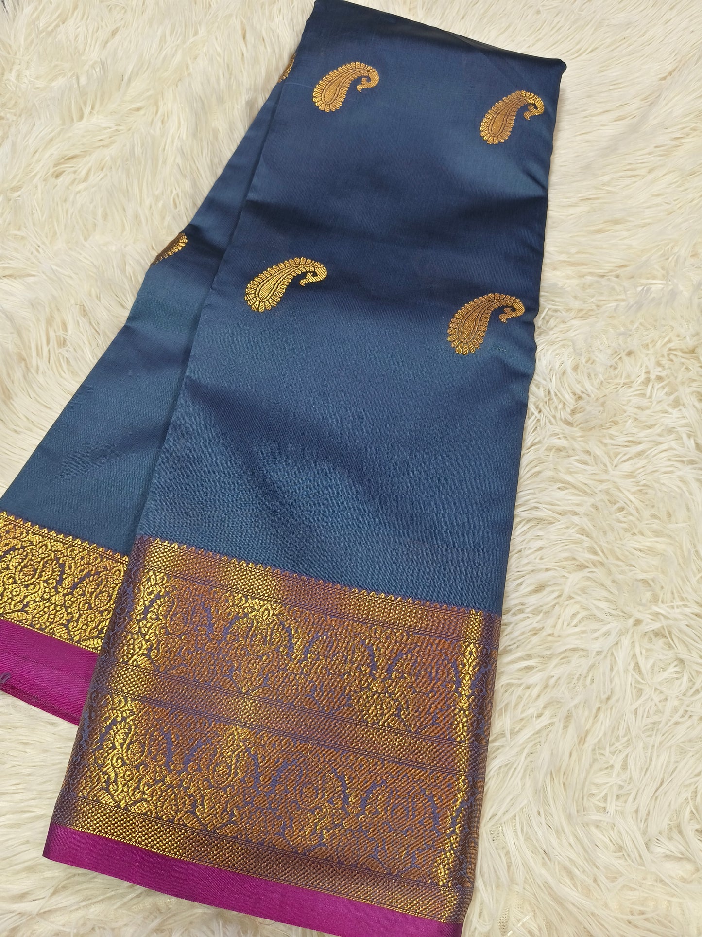 Bluish grey semi silk saree