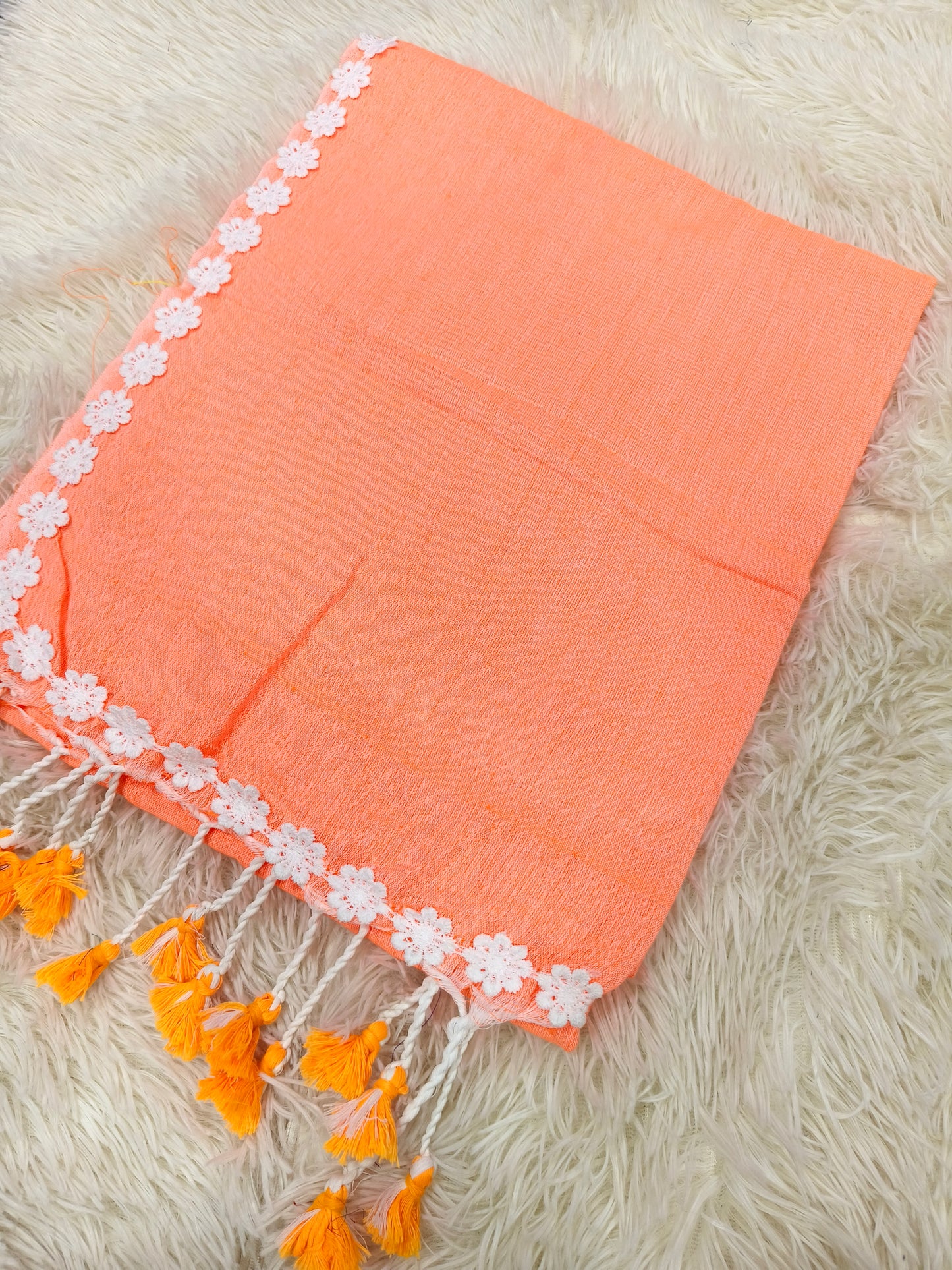 Peach Khadi cotton saree
