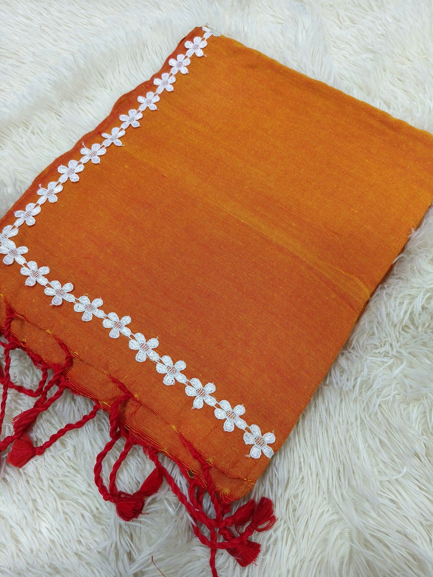 Rustic orange Khadi cotton saree