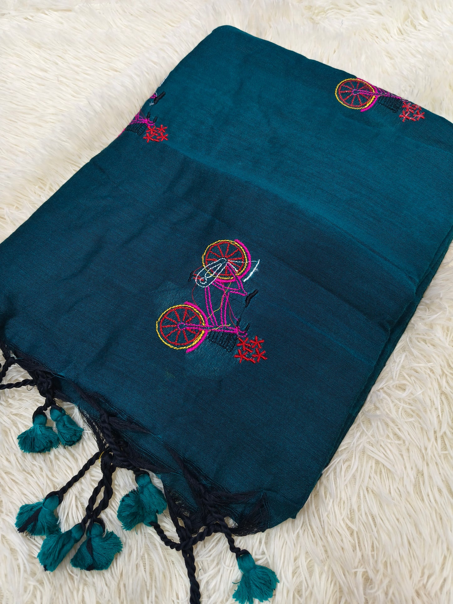 Peacock blue Khadi cotton saree