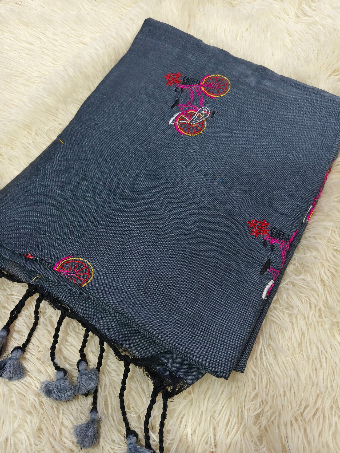 Dark grey Khadi cotton saree