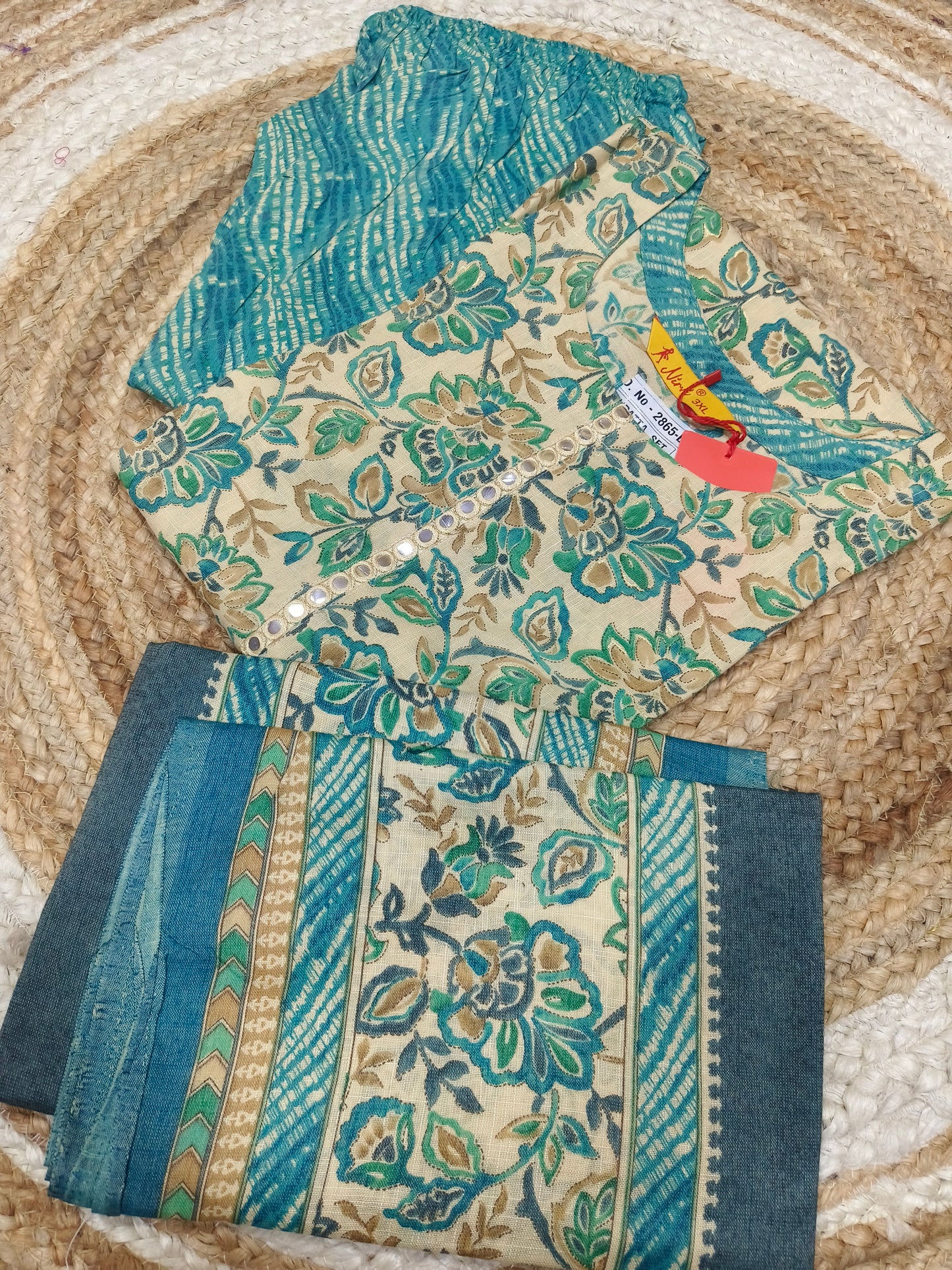 Cream With Blue designer straight cut Suit