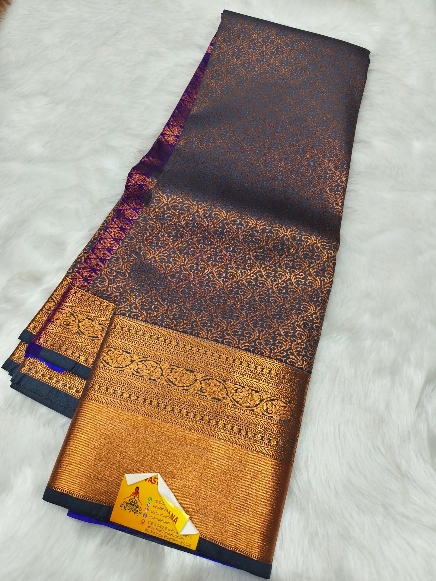 Navy Blue Semi kanjivaram silk saree