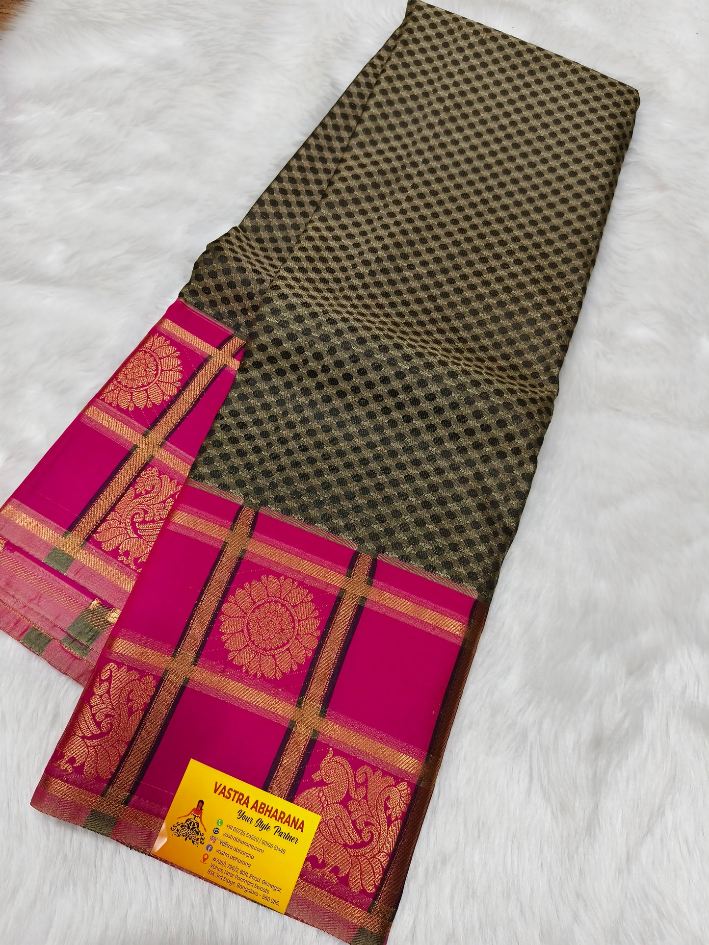Black Grey Semi kanjivaram silk saree
