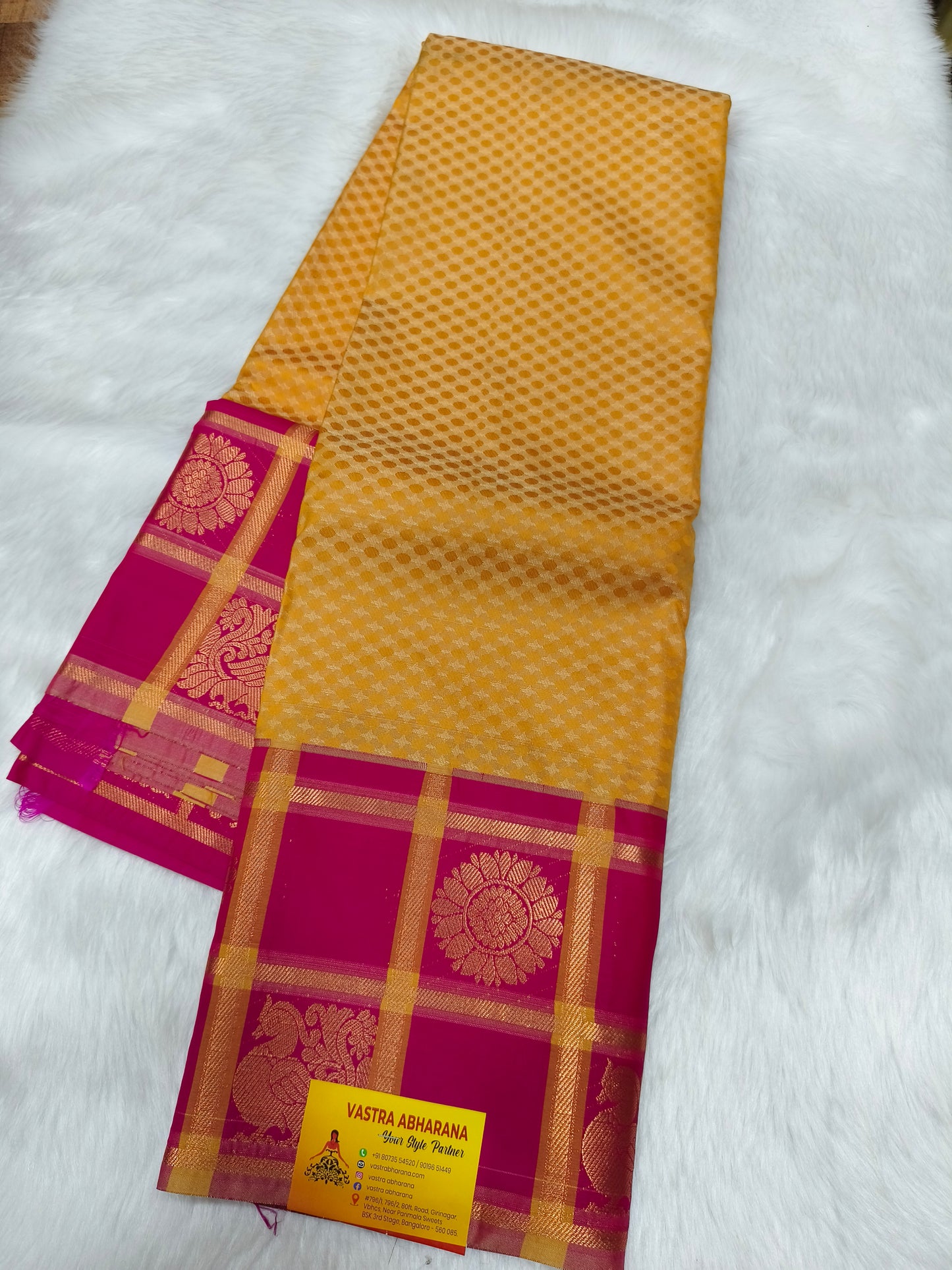 Golden Yellow Semi kanjivaram silk saree