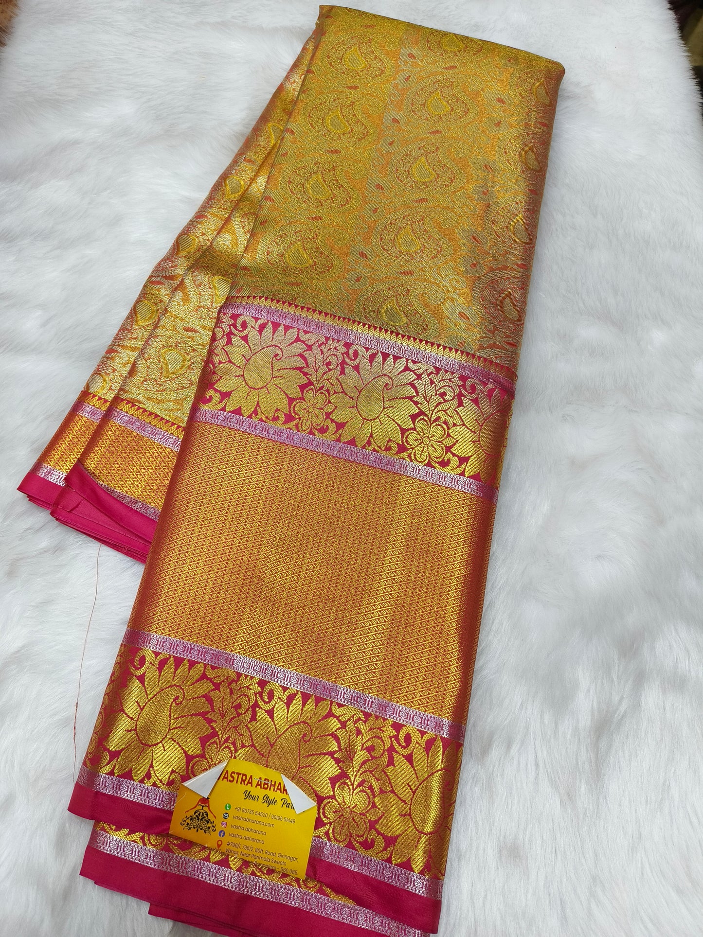 Golden Yellow Semi kanjivaram silk saree