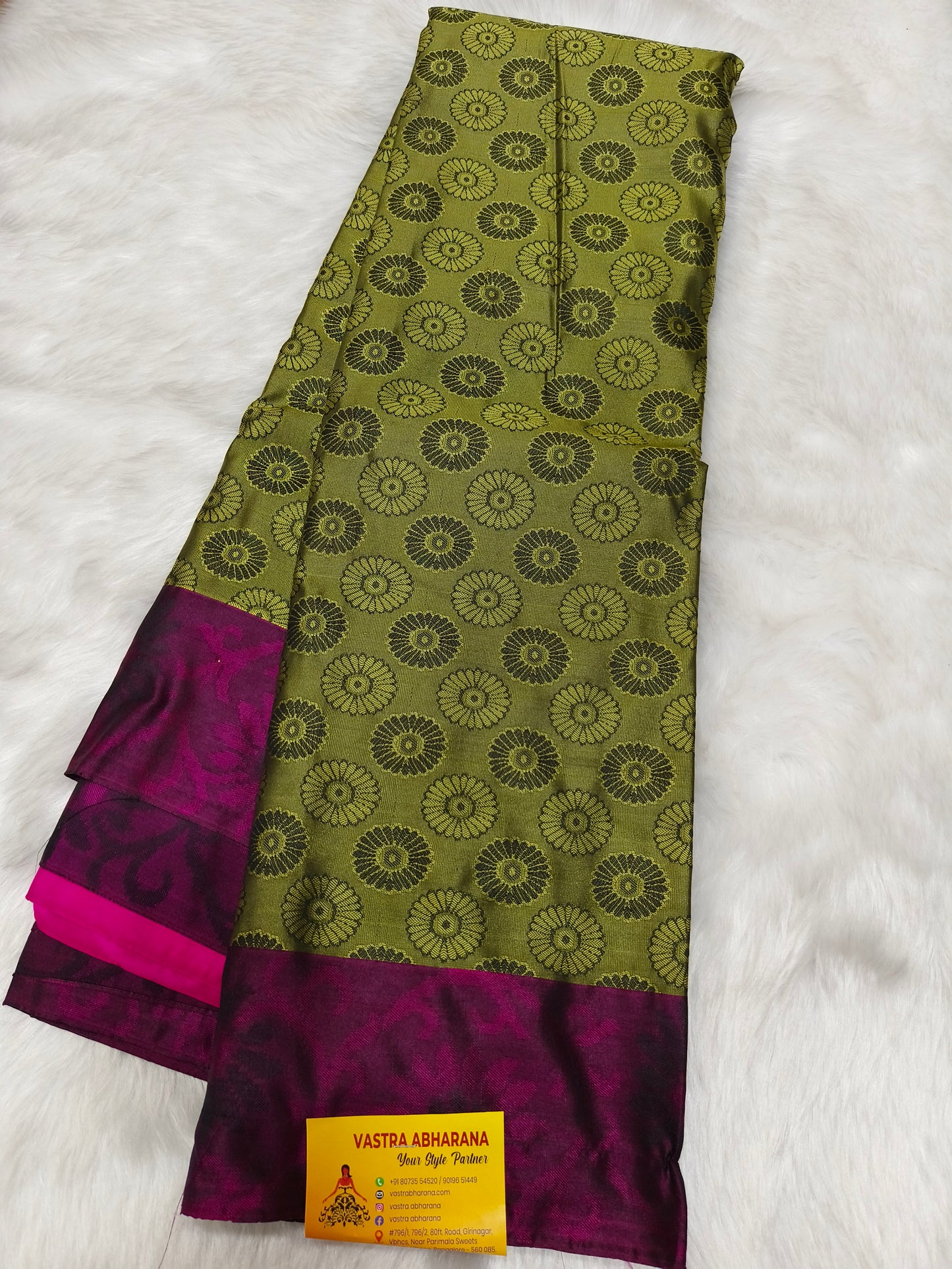 Olive Green Semi kanjivaram silk saree