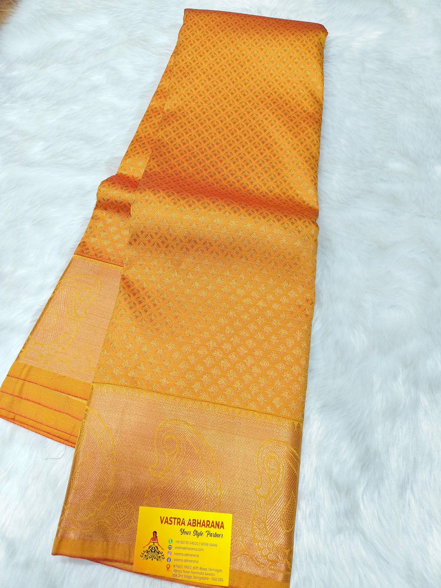 Golden yellow Semi kanjivaram silk saree