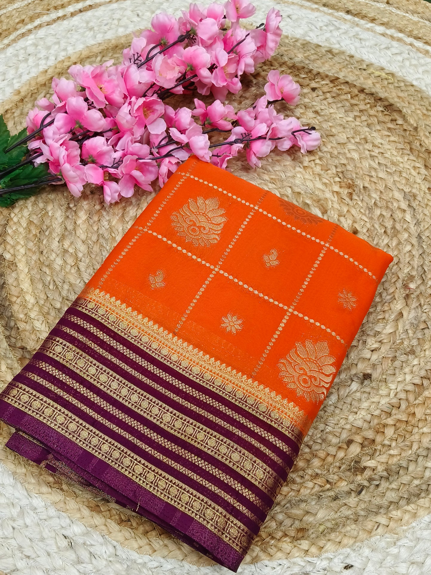 Orange silk georgette saree