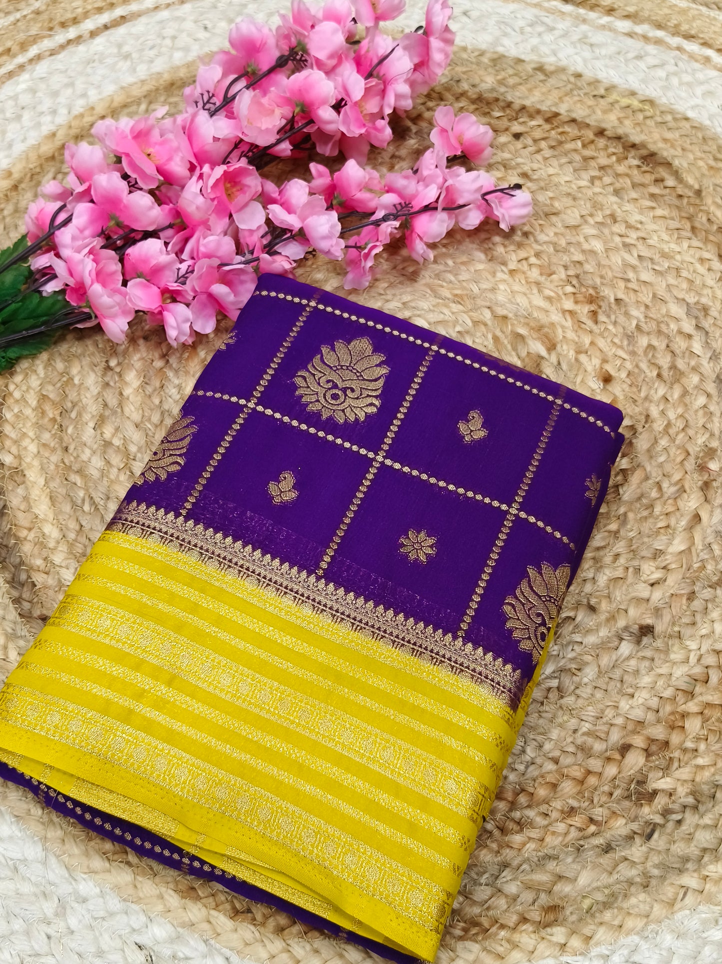 Purple silk georgette saree