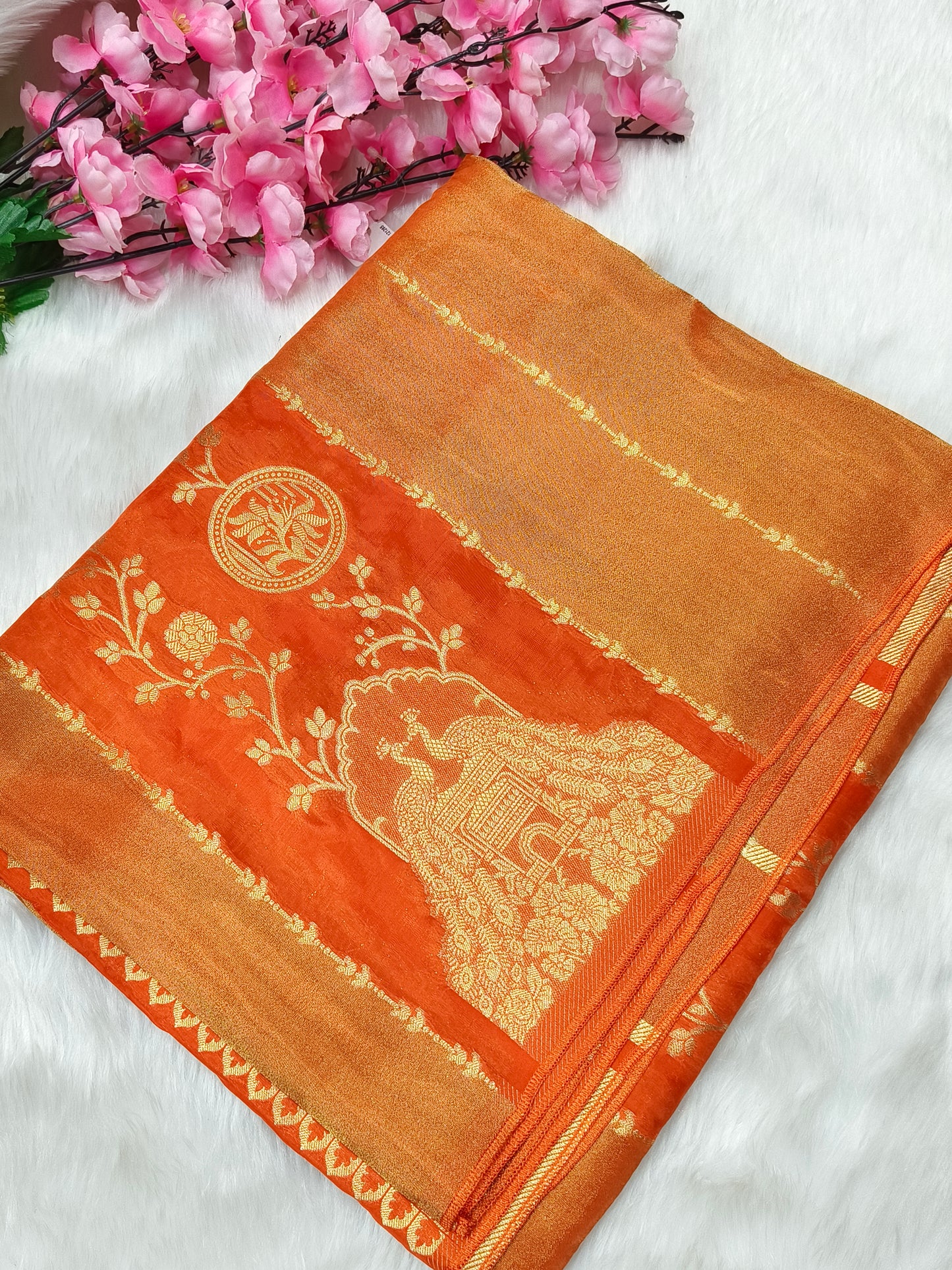 Orange designer silk saree