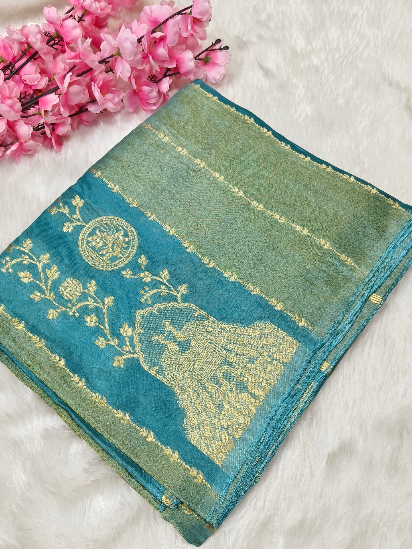 Pestal blue designer silk saree