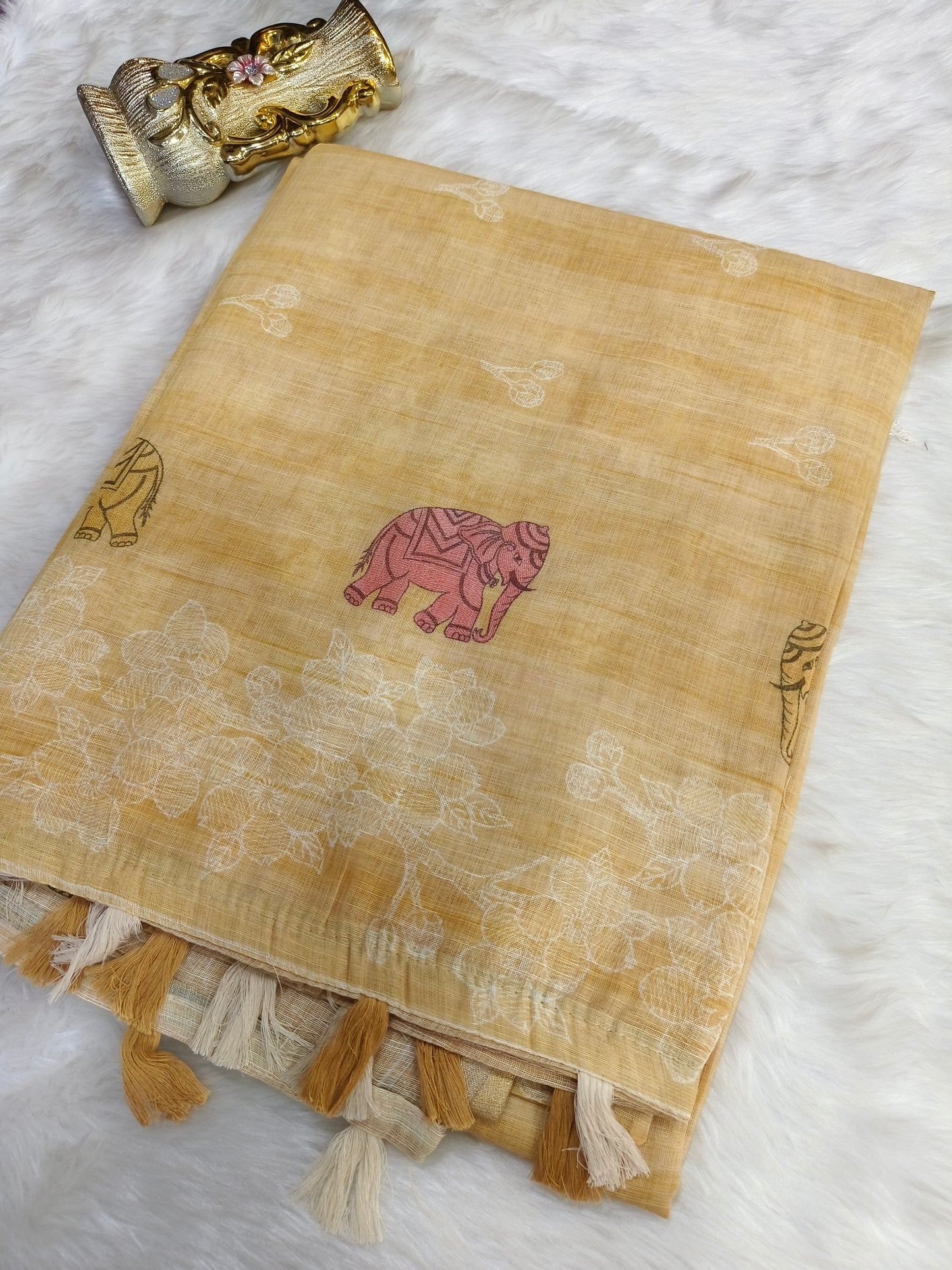 Light beige Lenin silk Saree