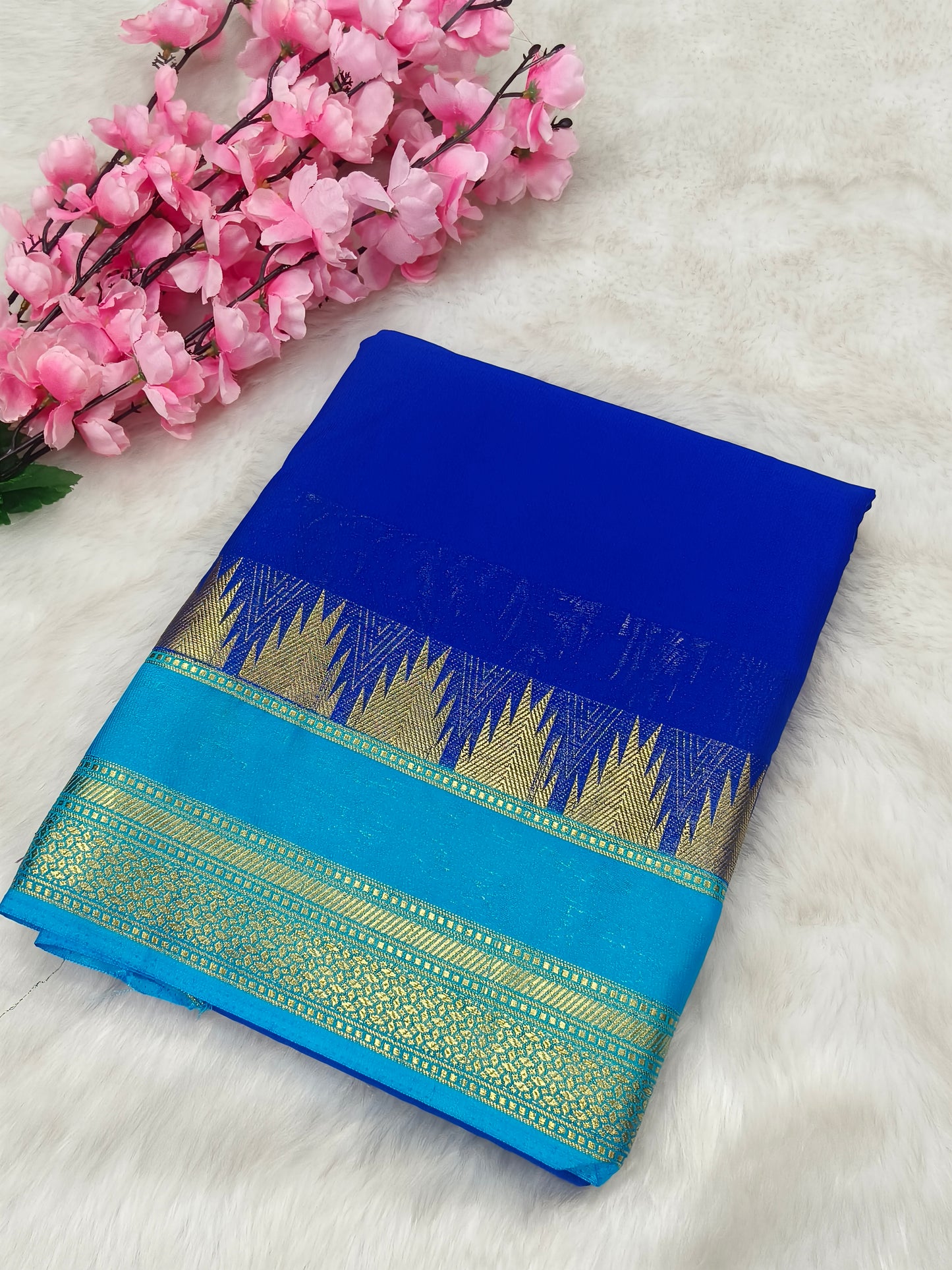 Royal blue semi Mysore crepe silk saree