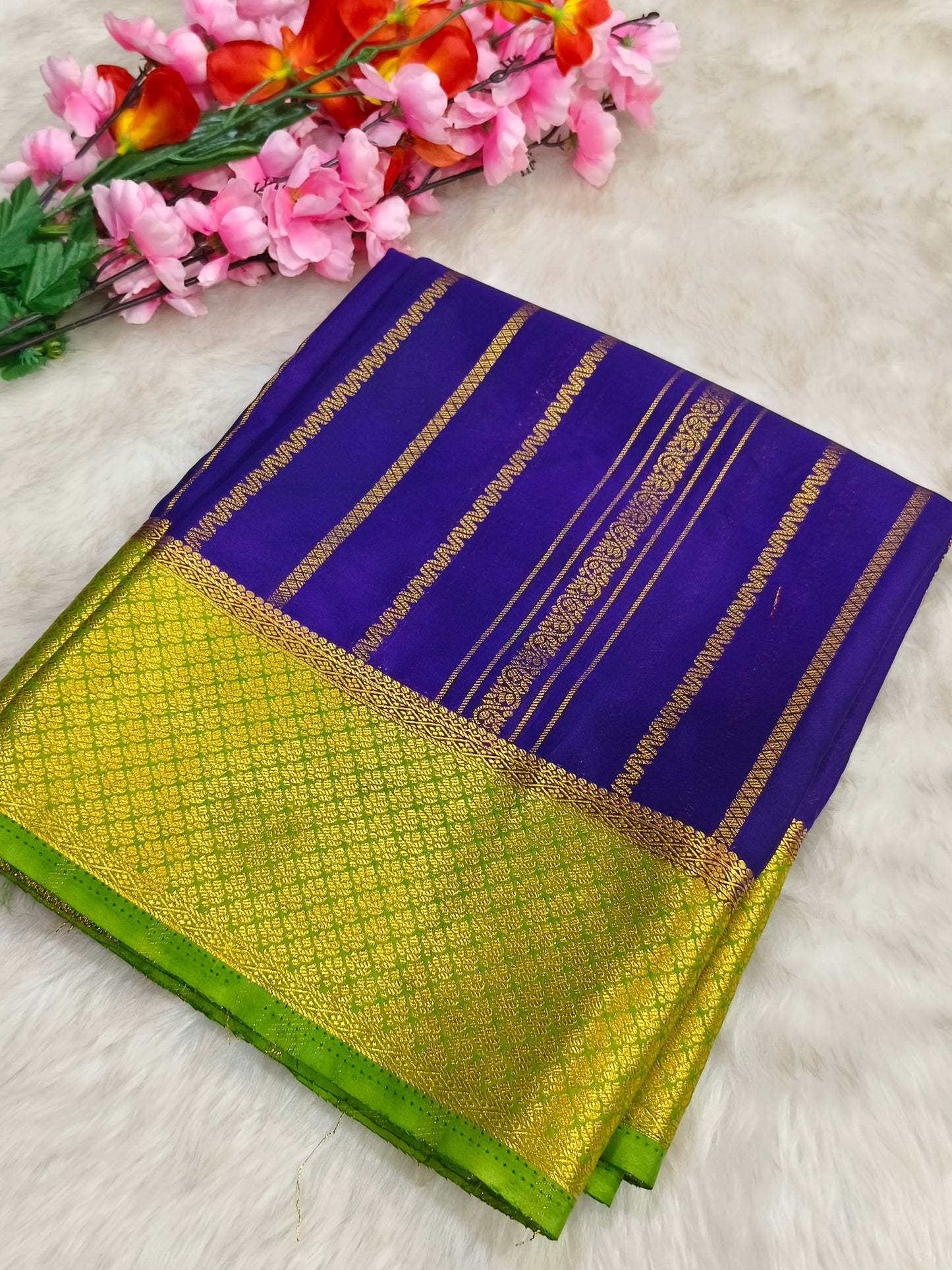 Purple with Green Georgette crepe silk saree