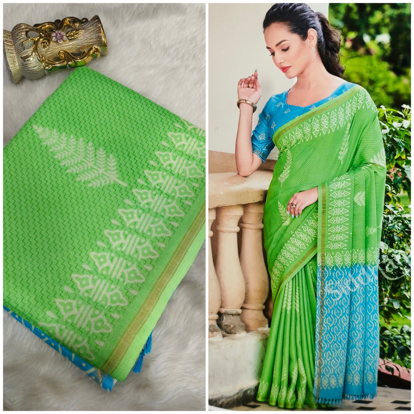 Green Soft semi tussar silk saree
