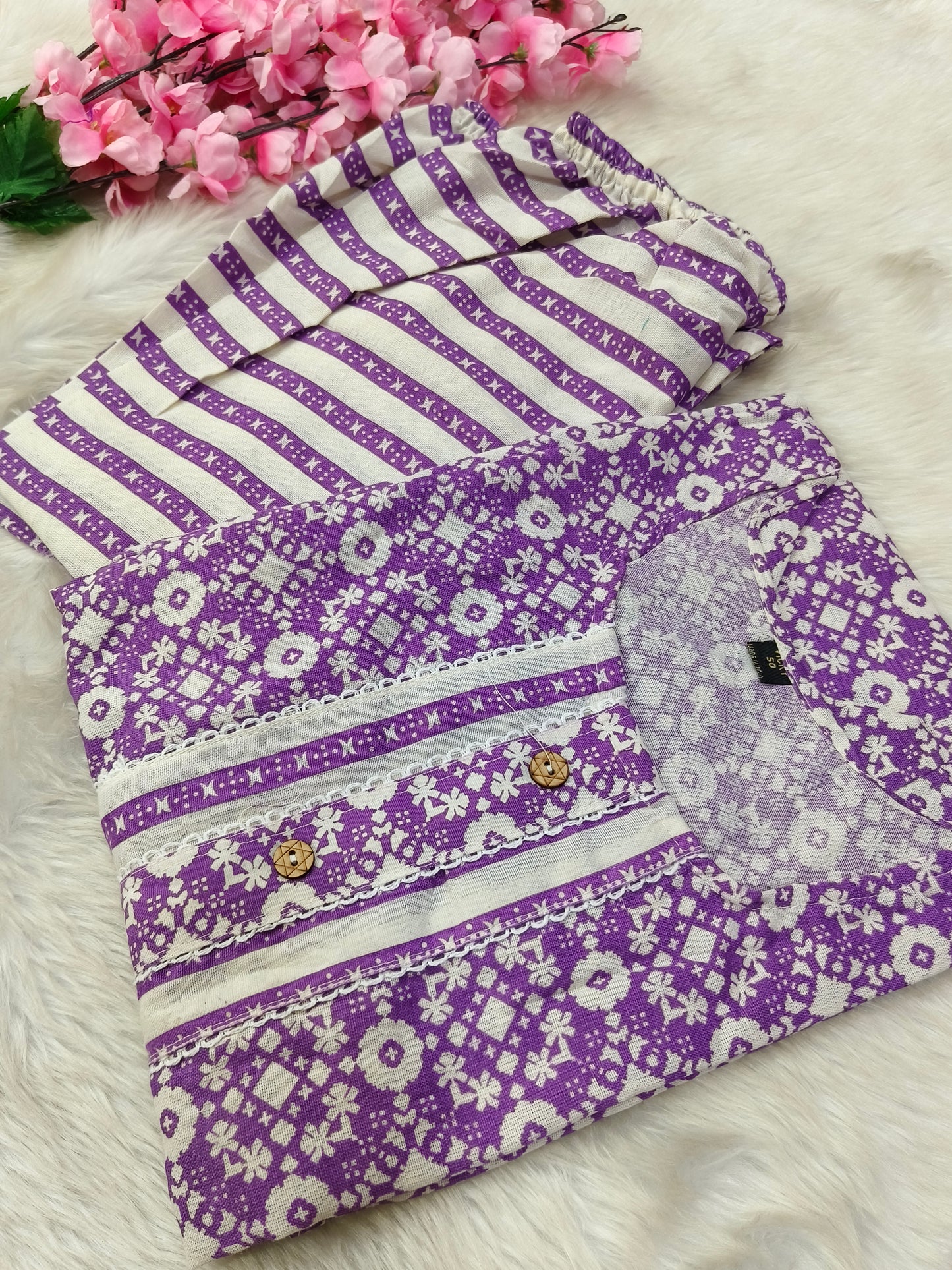 Purple Cotton Top & Bottom set