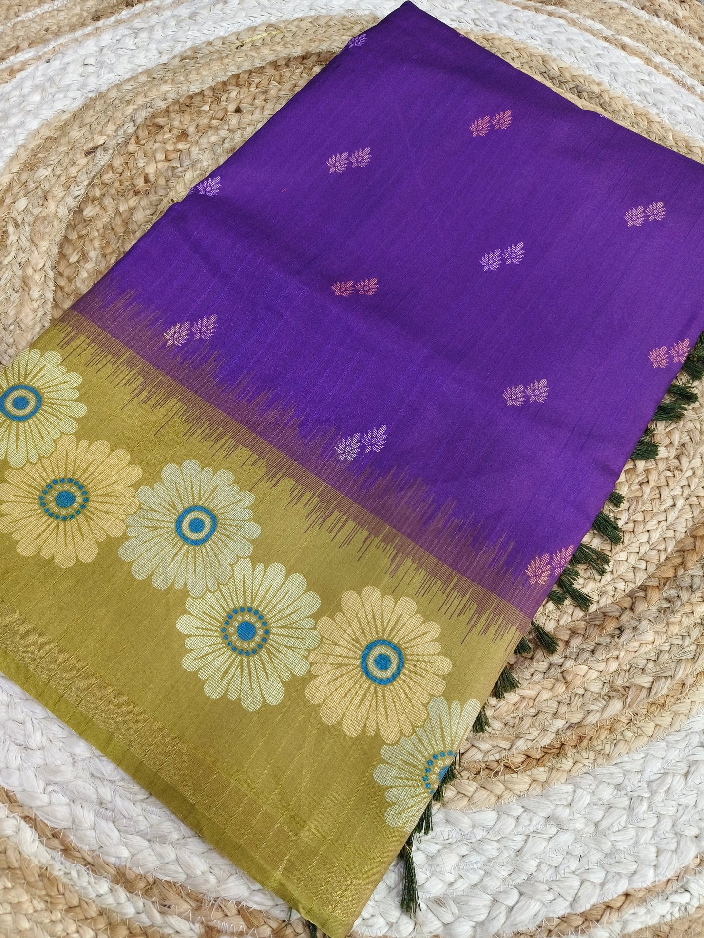 Purple with Mehandi yellow Soft tussar silk saree