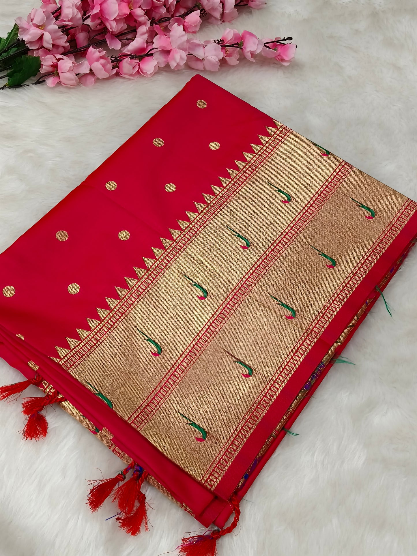 Red Paithani silk saree