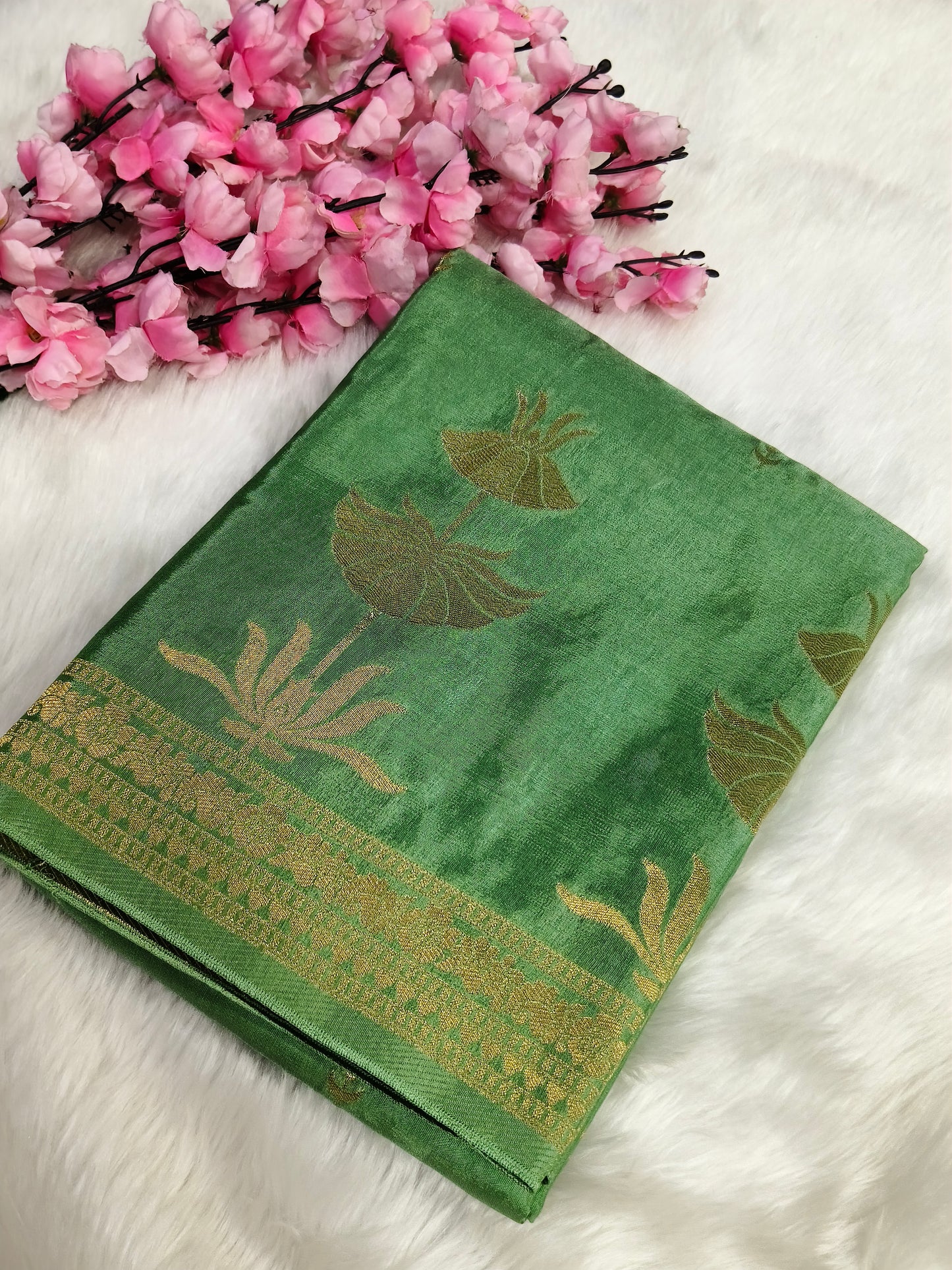 Light pastel Green Munga silk saree
