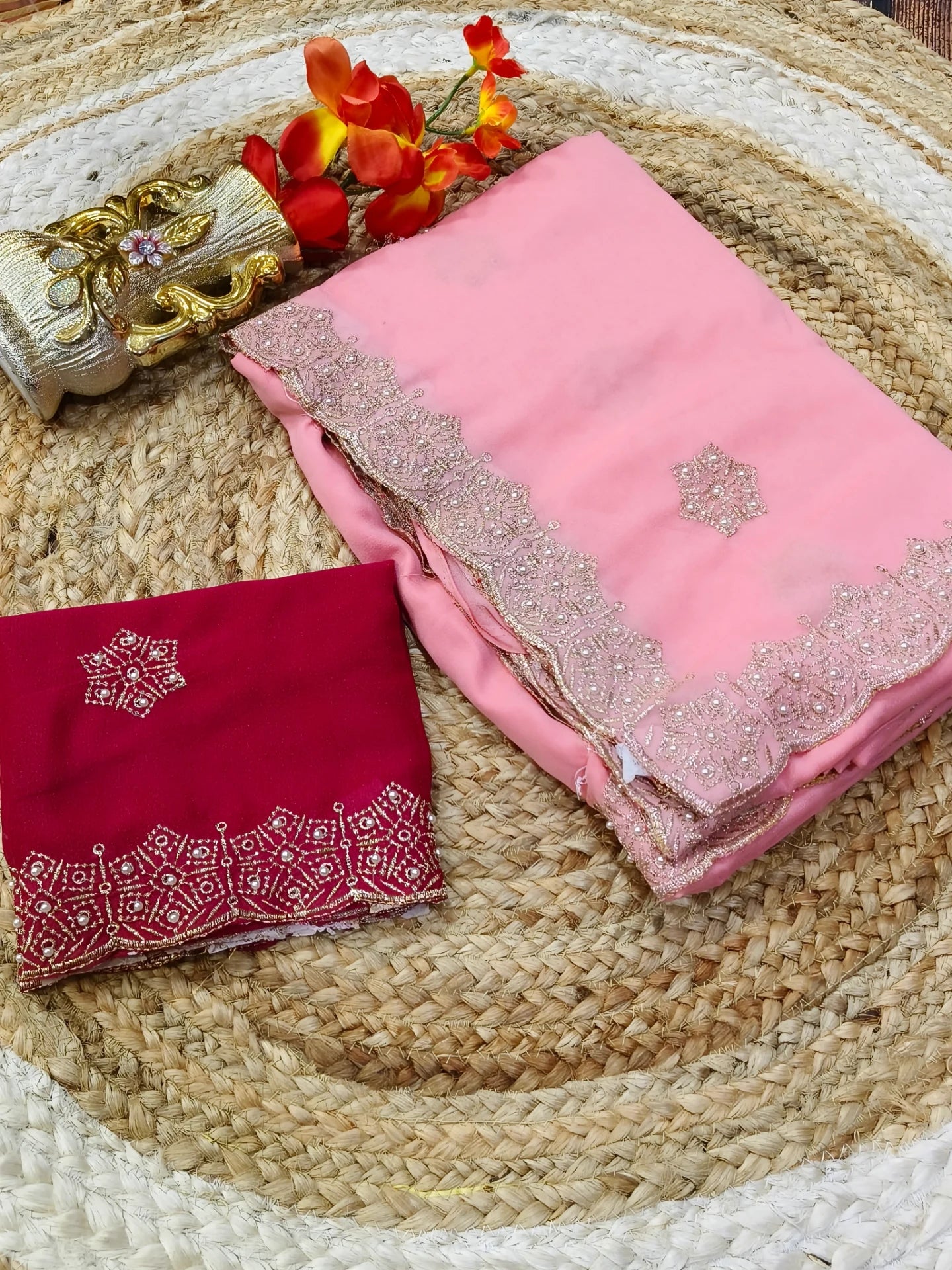 Pink Designer Georgette silk Saree