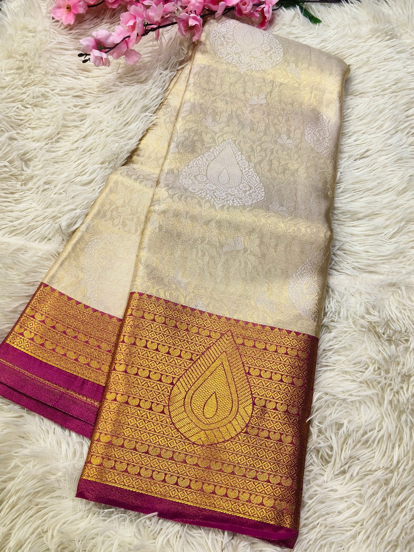 Cream soft semi silk saree