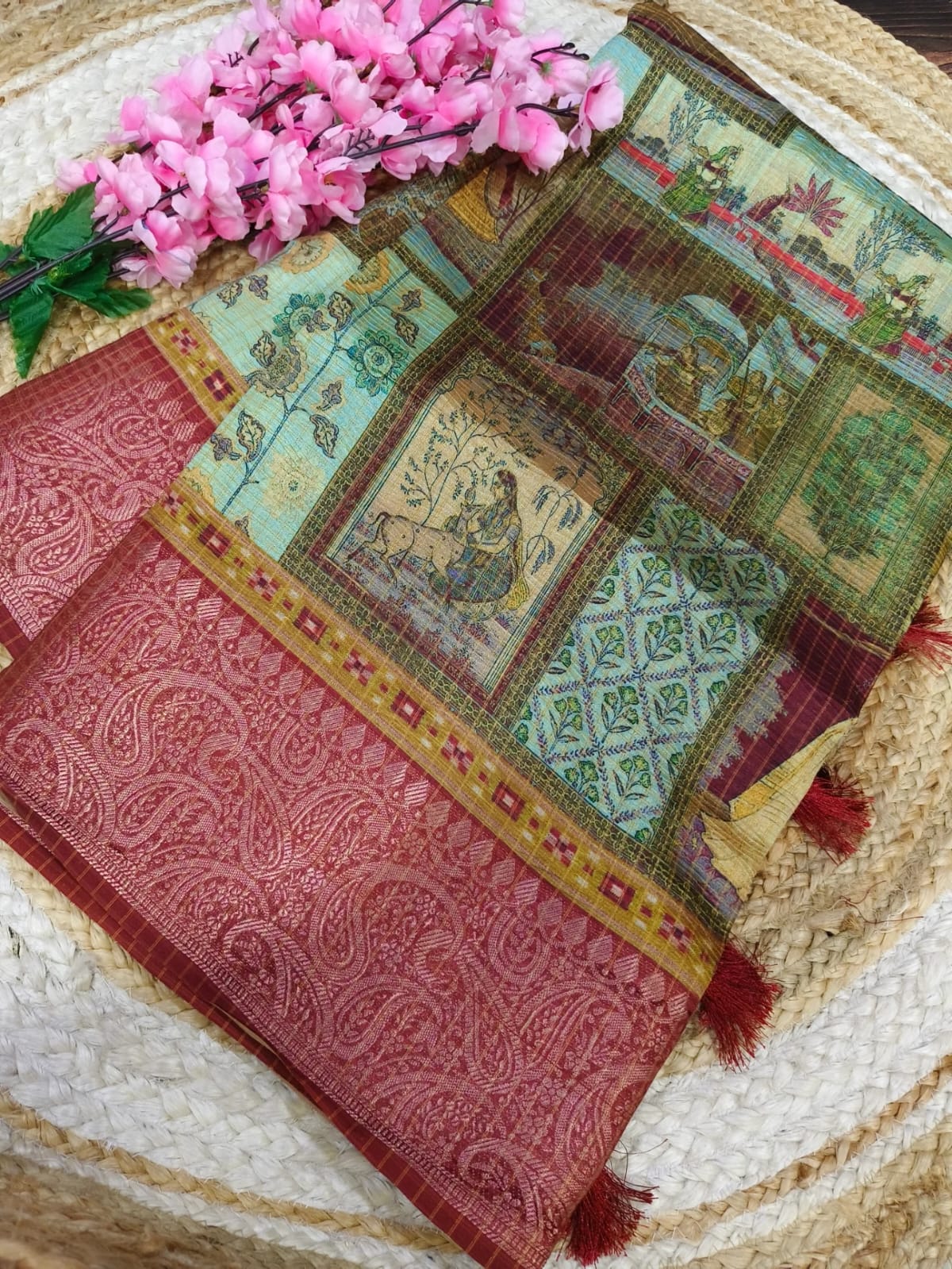 Maroon heritage silk saree