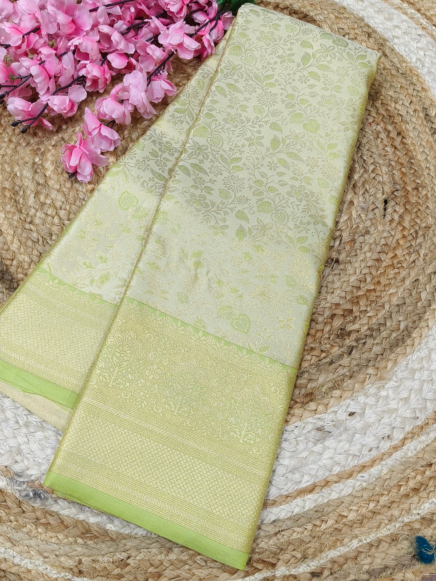 Light pista green Soft satin Silk saree