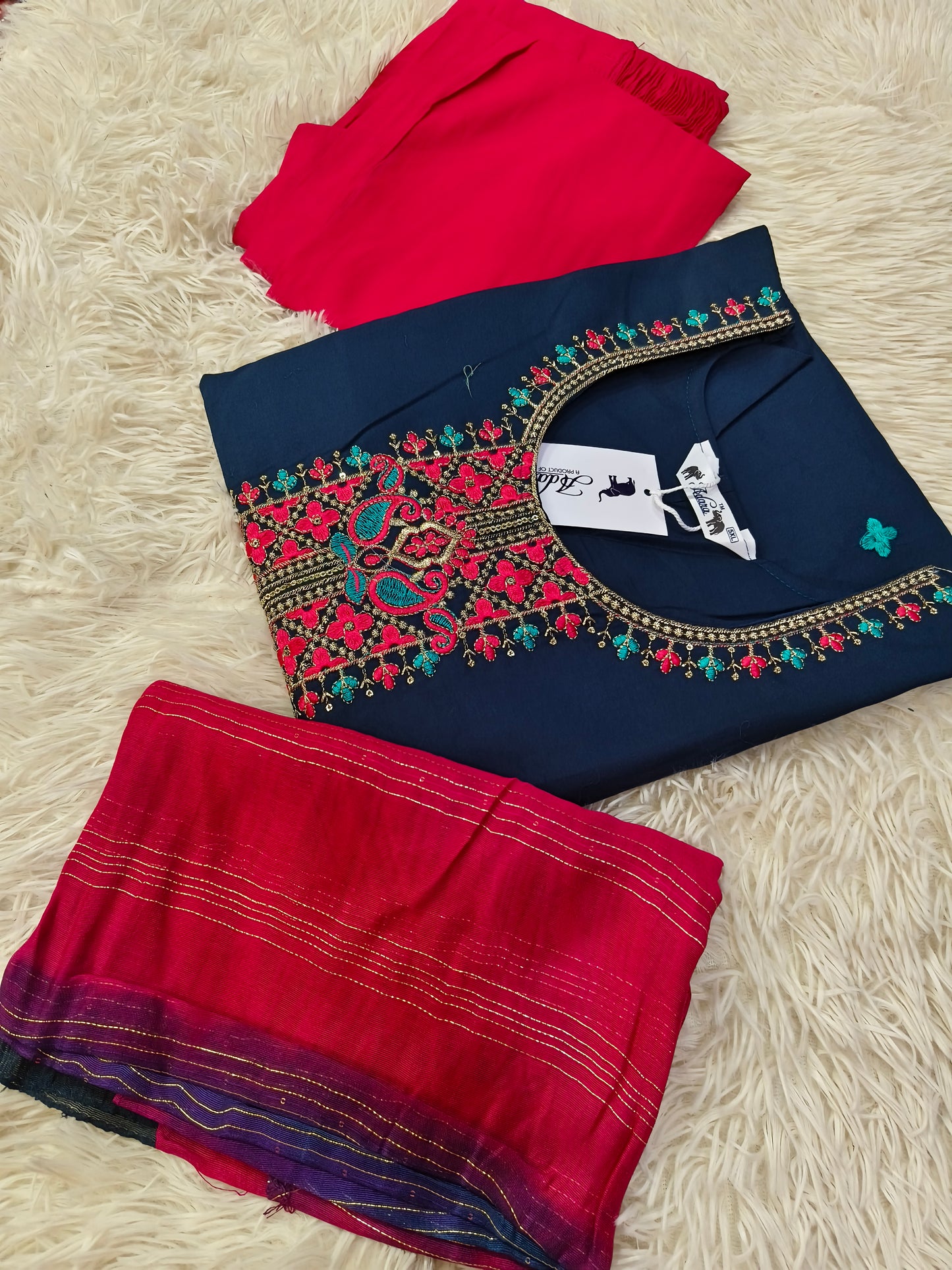 Peacock Blue with Pink designer straight cut Suit