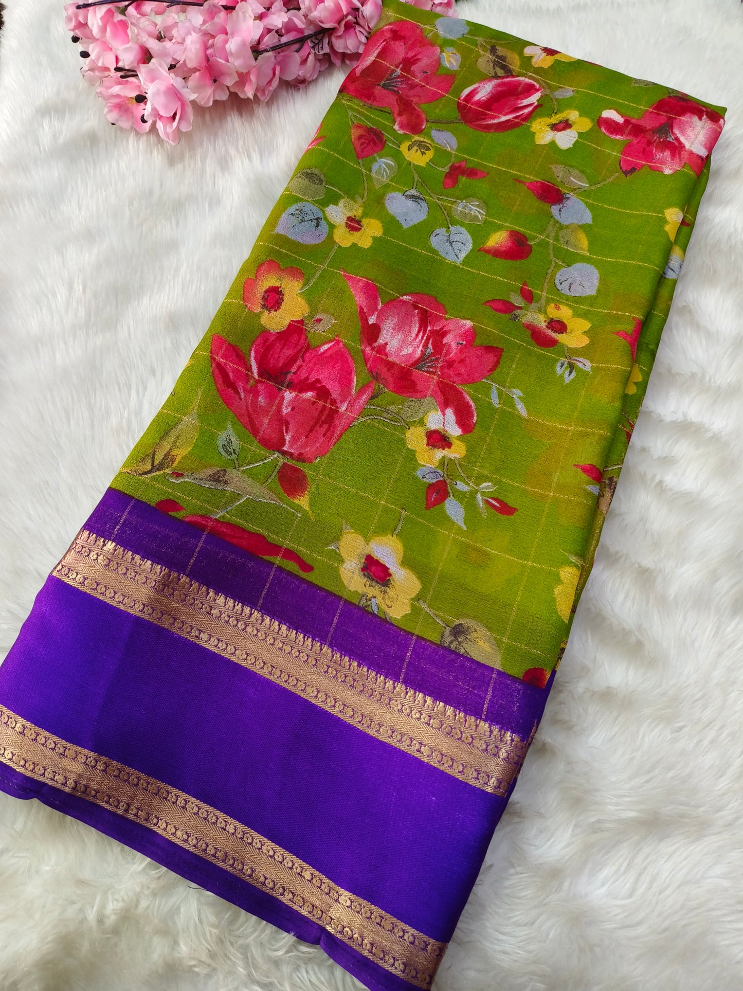 Green Soft chinon georgette saree