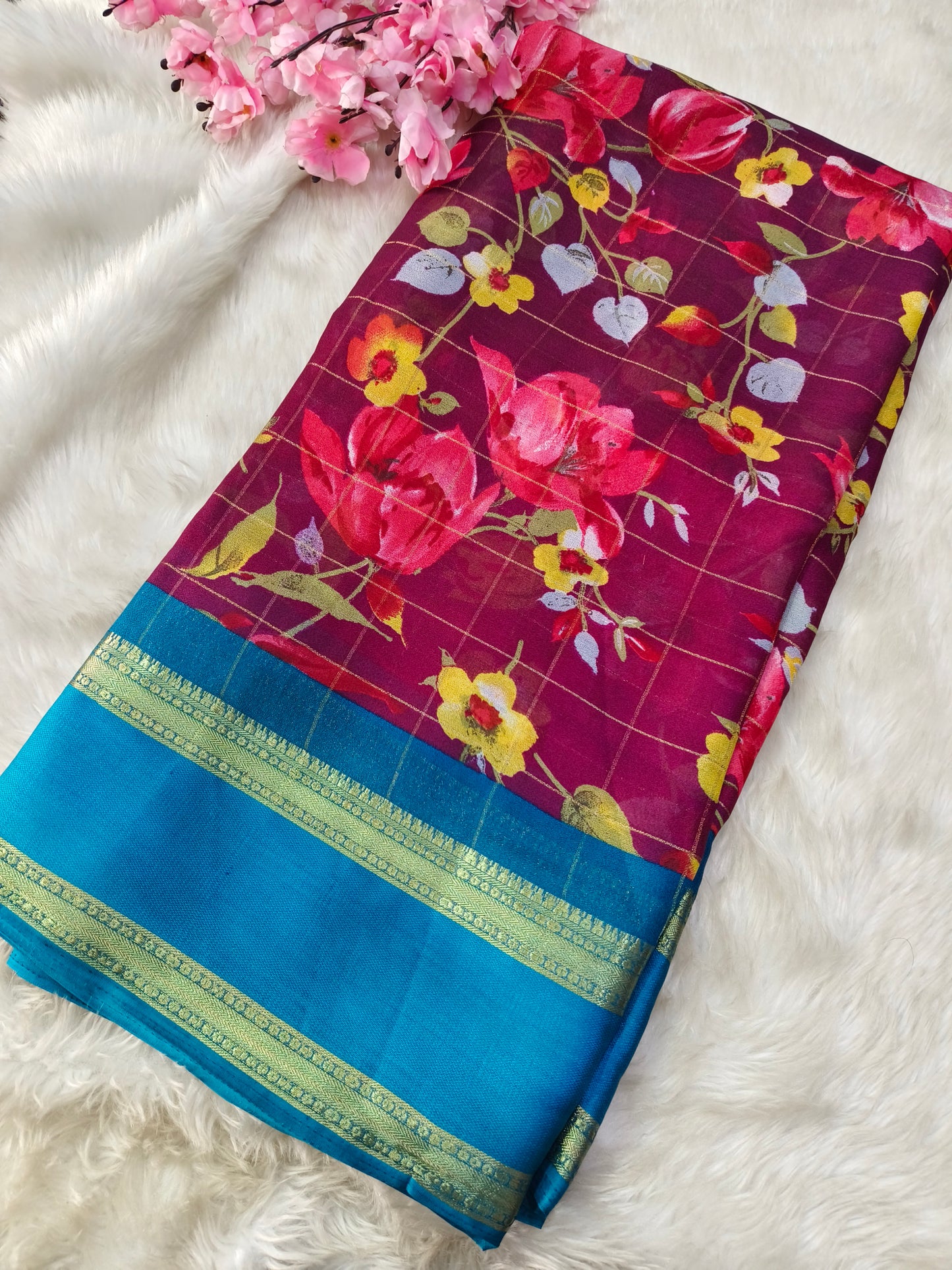 Wine Soft chinon georgette saree