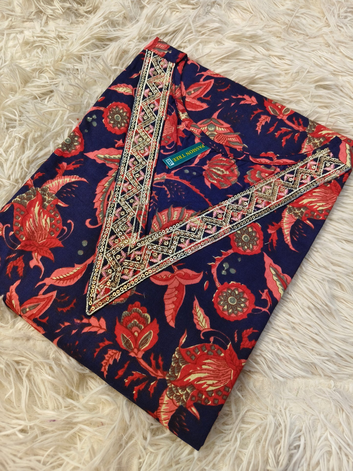 Navy Blue Cotton side cut kurti