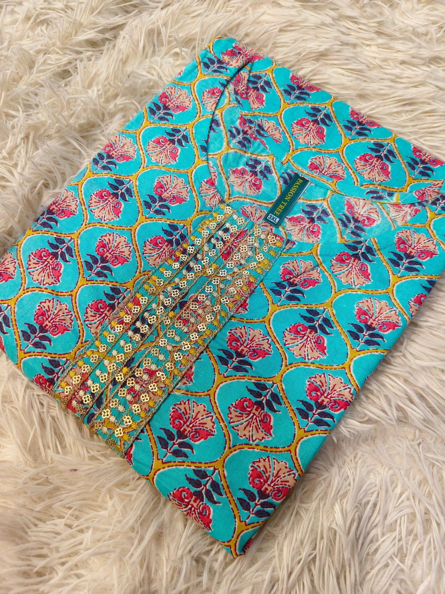 Sea Blue Cotton side cut kurti