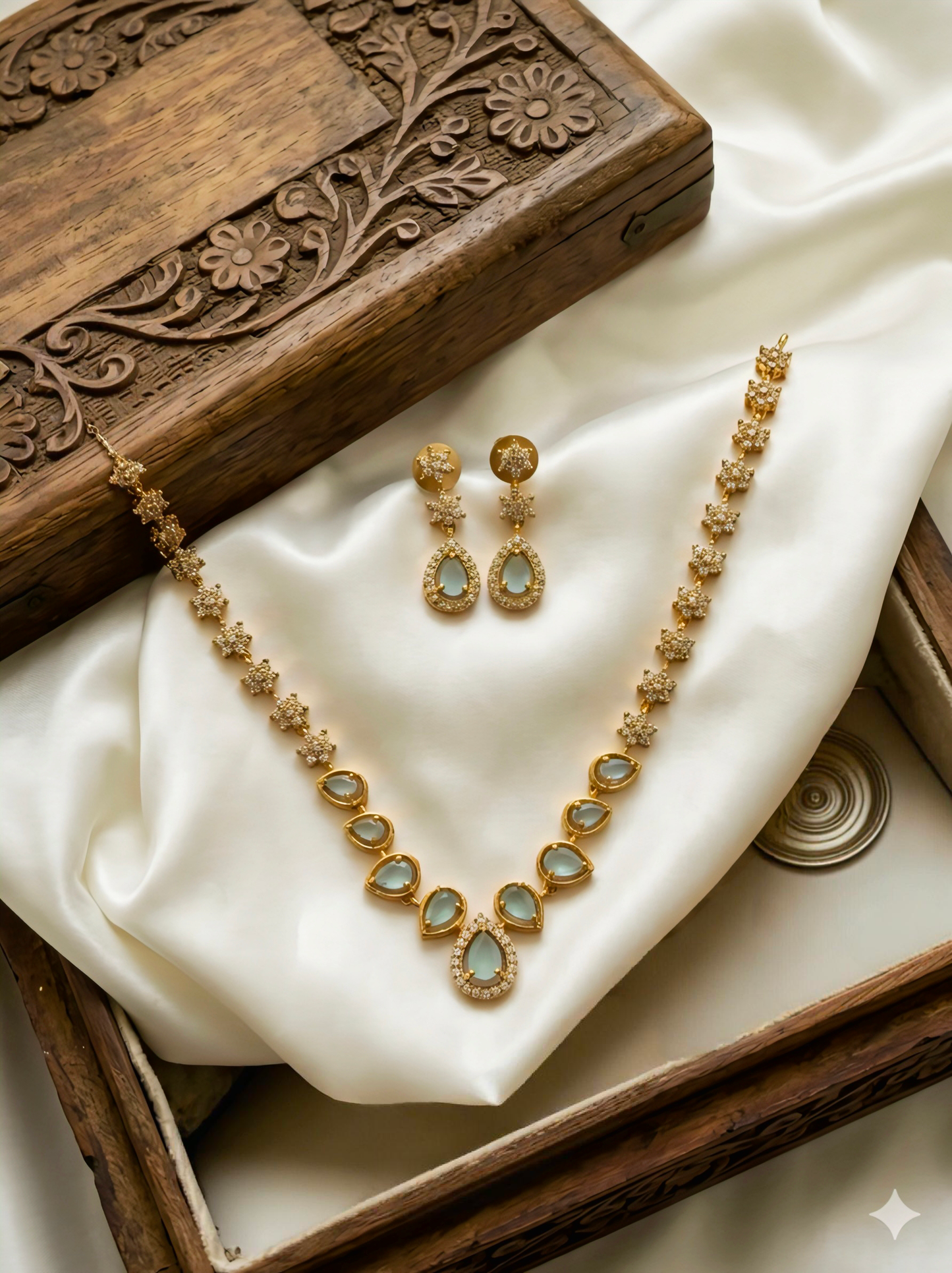 Mint Green stone Gold plated Necklace set