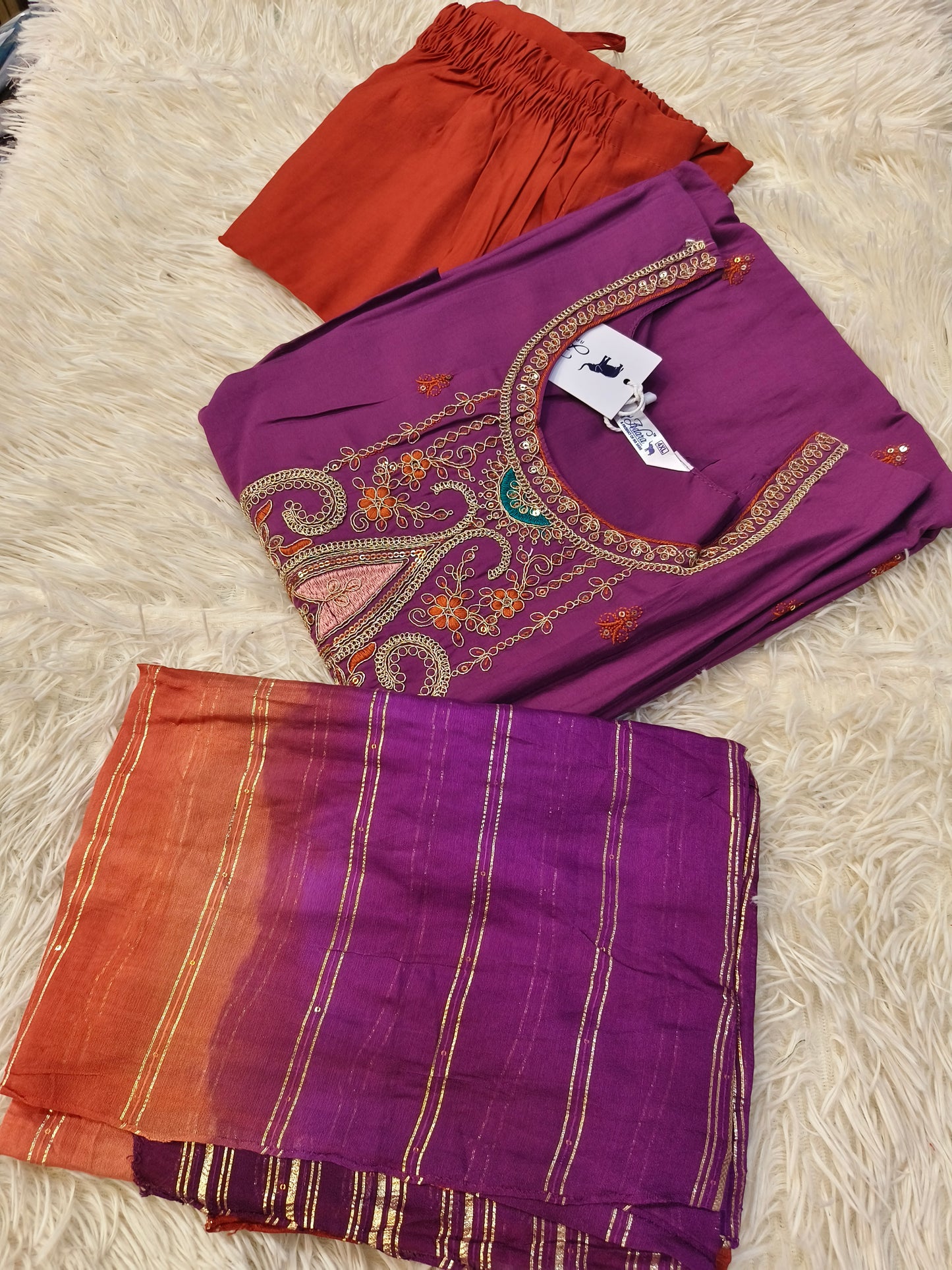Mejentha pink with orange Designer straight cut suit