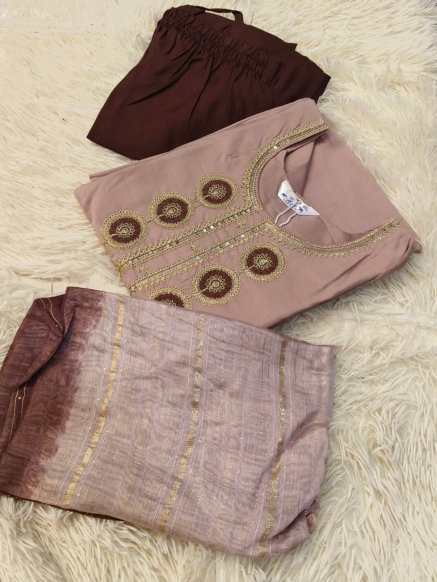 Light pink with brown Designer straight cut suit