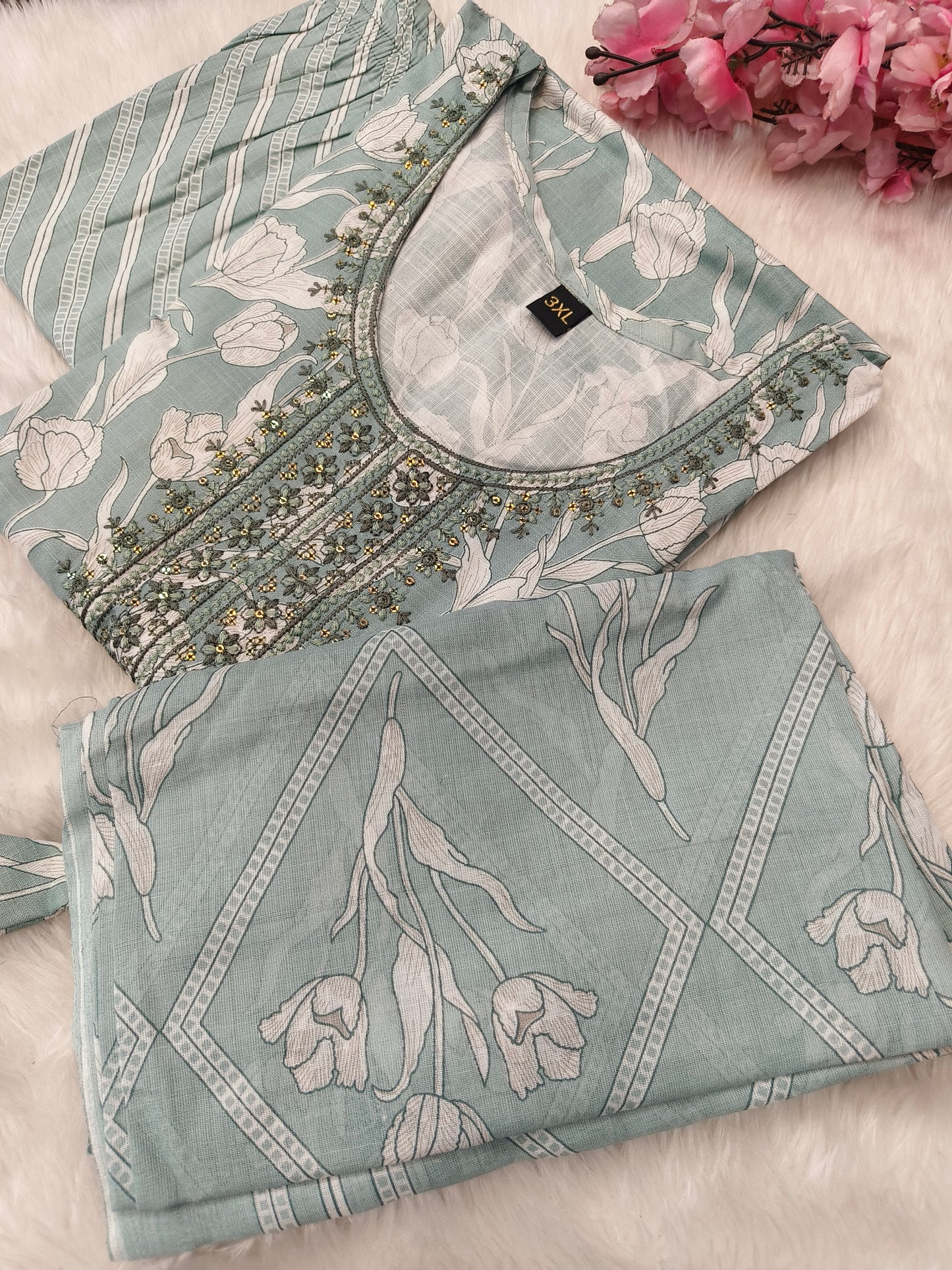 Teal Green cotton sets with duppata