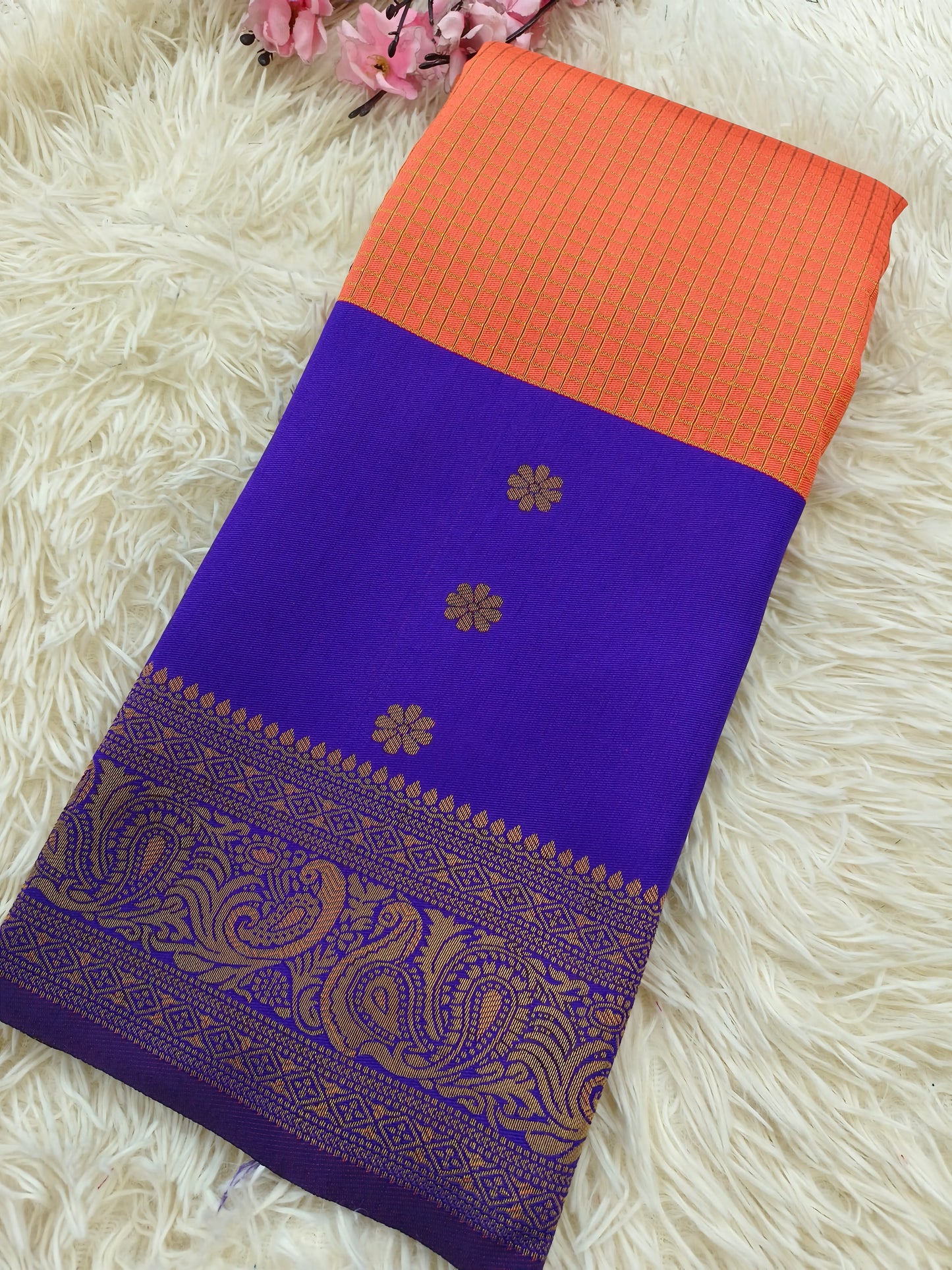 Orange With Blue semi silk saree