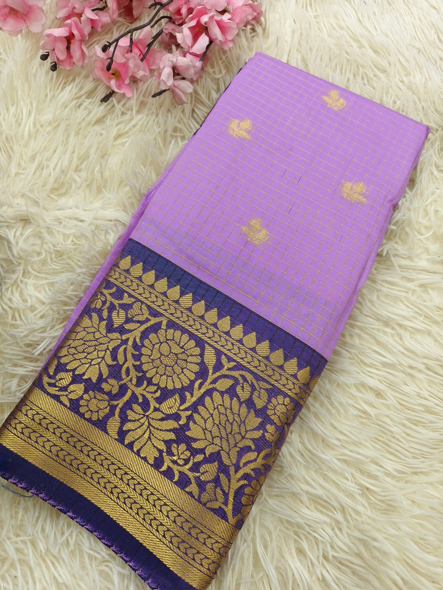 Lavender with purple semi silk saree