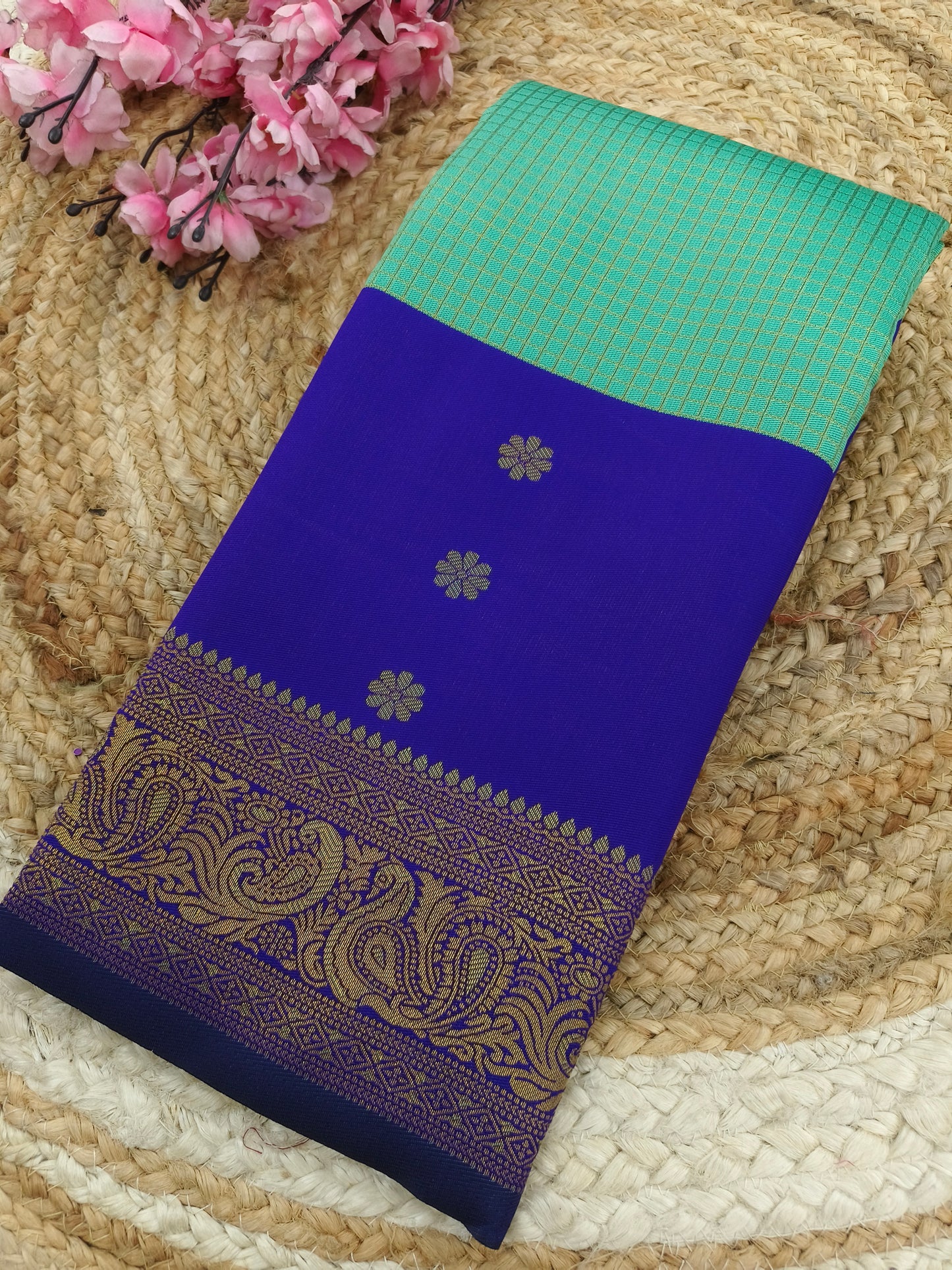 Sea Blue with purple semi silk saree