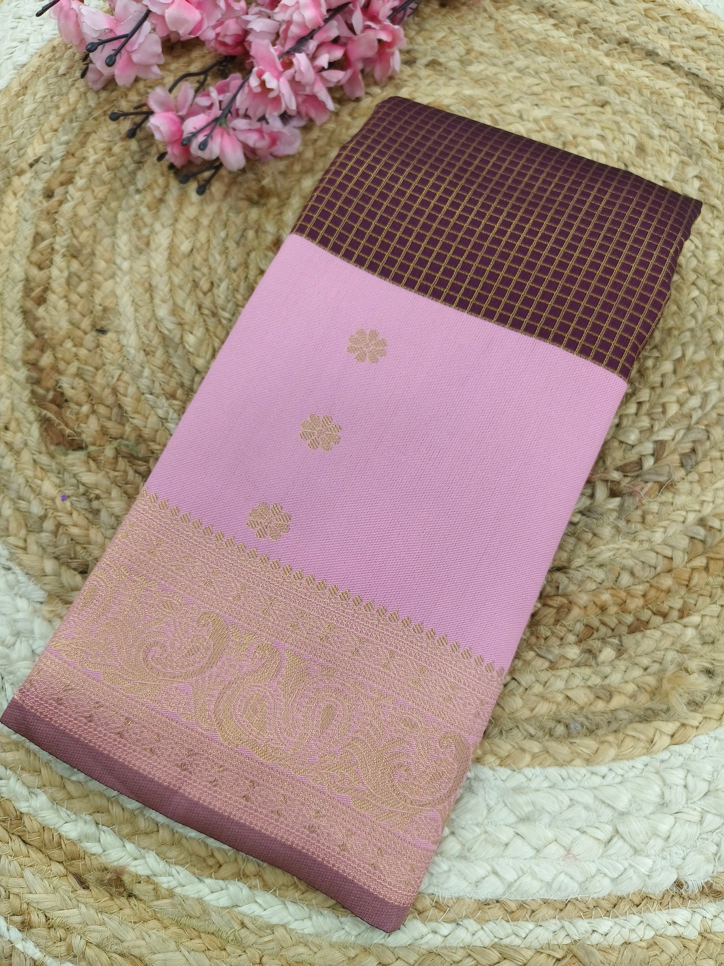 Brown With Pink semi silk saree
