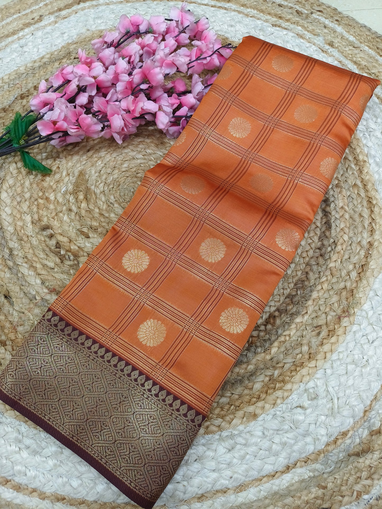 Rustic Orange Semi silk saree