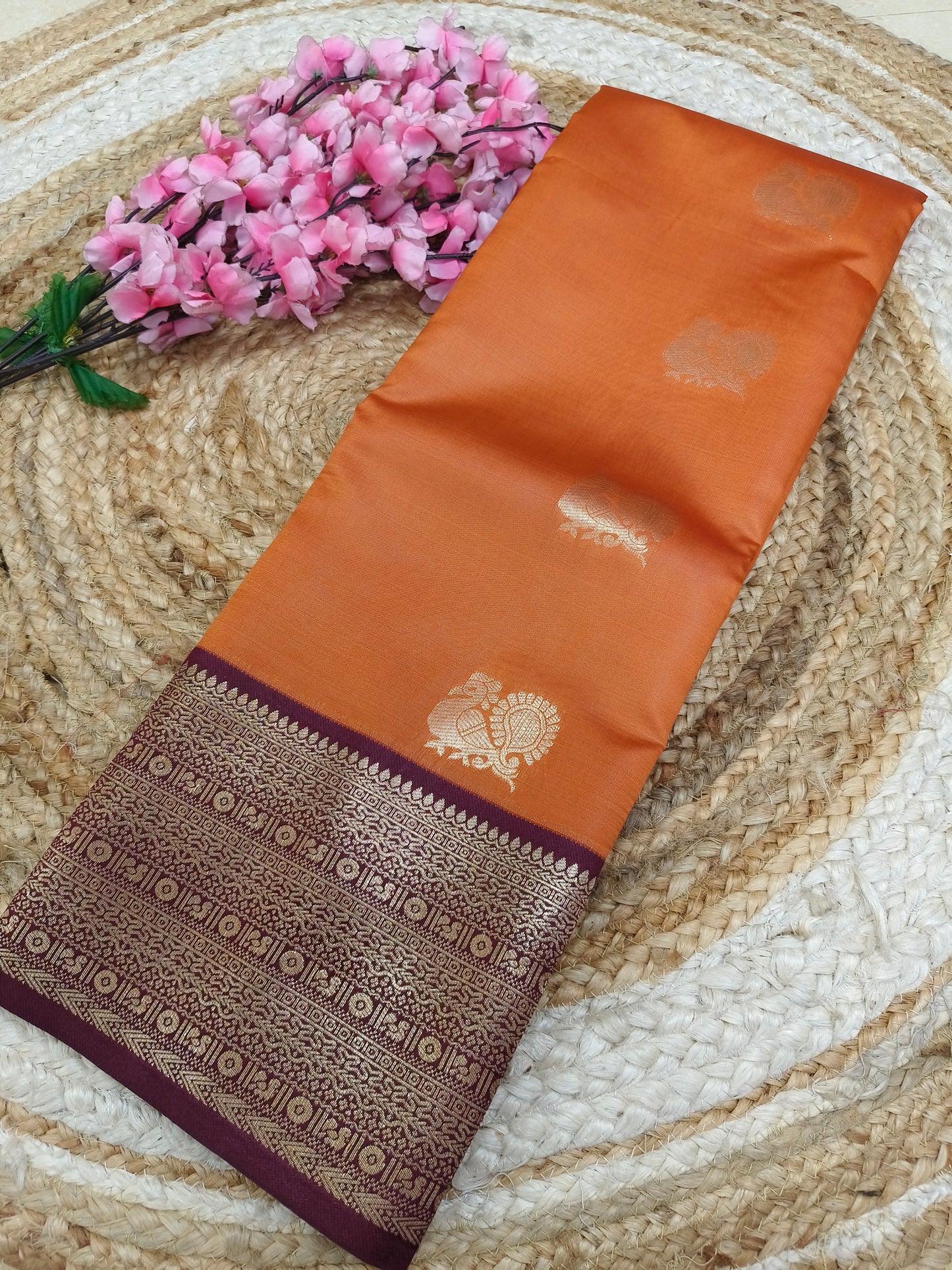 Orange With Maroon Semi silk saree